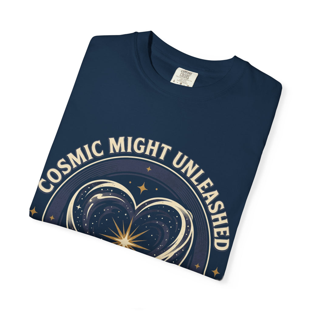 PRB Starforged Flex Cosmic Might Unleashed Heart Graphic T-Shirt — "Cosmic Might Unleashed" Astral Design by Power Runs Black