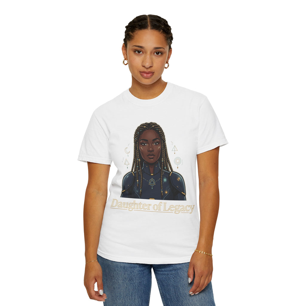 Power Runs Black Daughter of Legacy Graphic T-Shirt | Black Girl Magic Portrait Tee by Printify