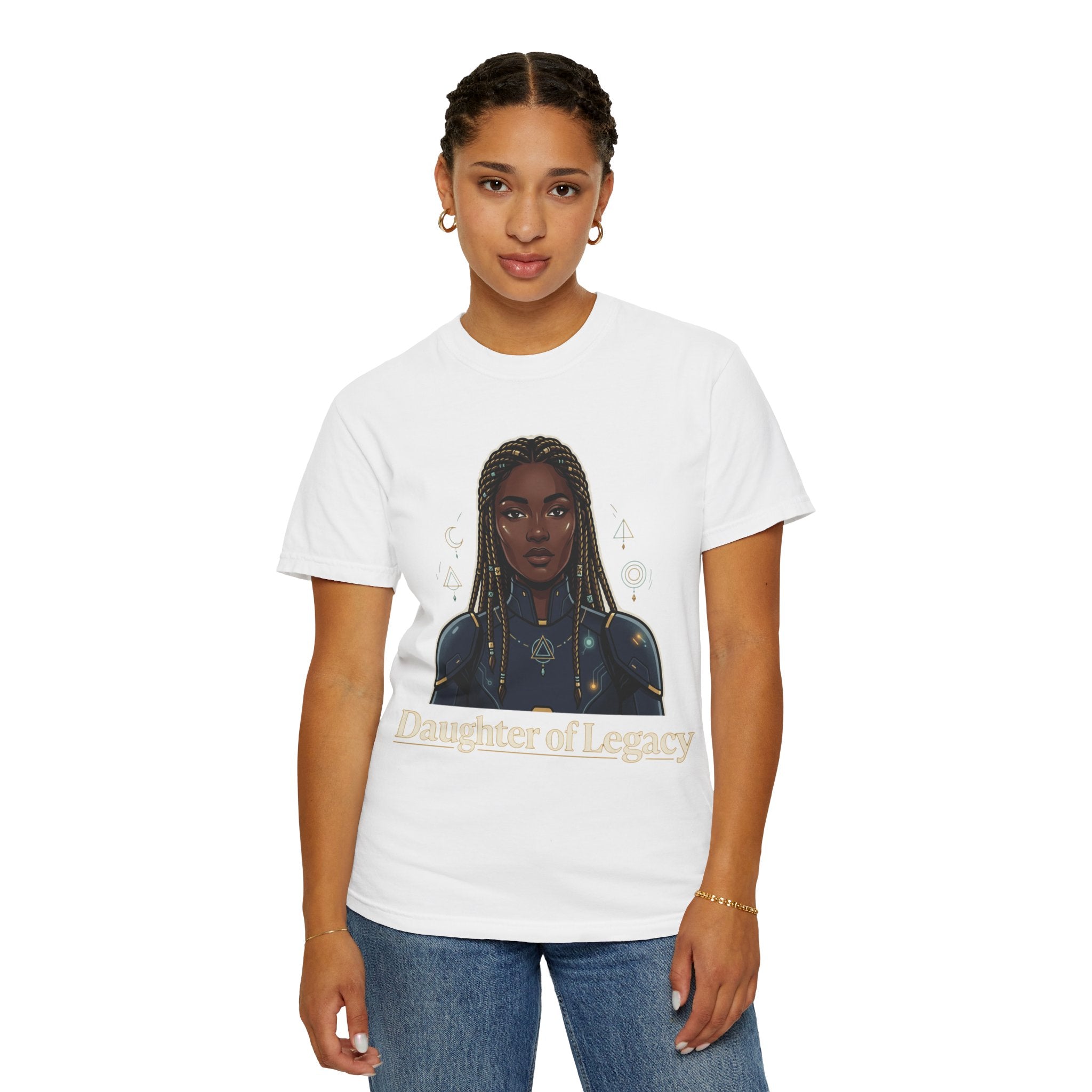 Power Runs Black Daughter of Legacy Graphic T-Shirt | Black Girl Magic Portrait Tee by Printify