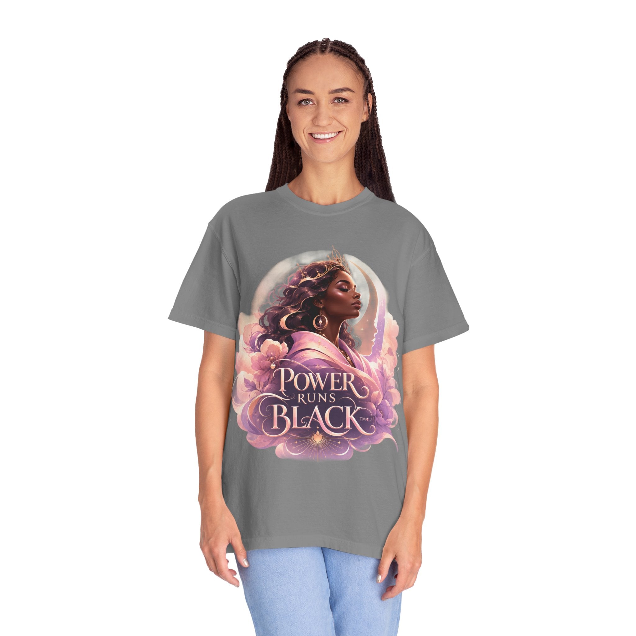 Power Runs Black graphic tee | Black woman portrait, Afro empowerment shirt by Power Runs Black