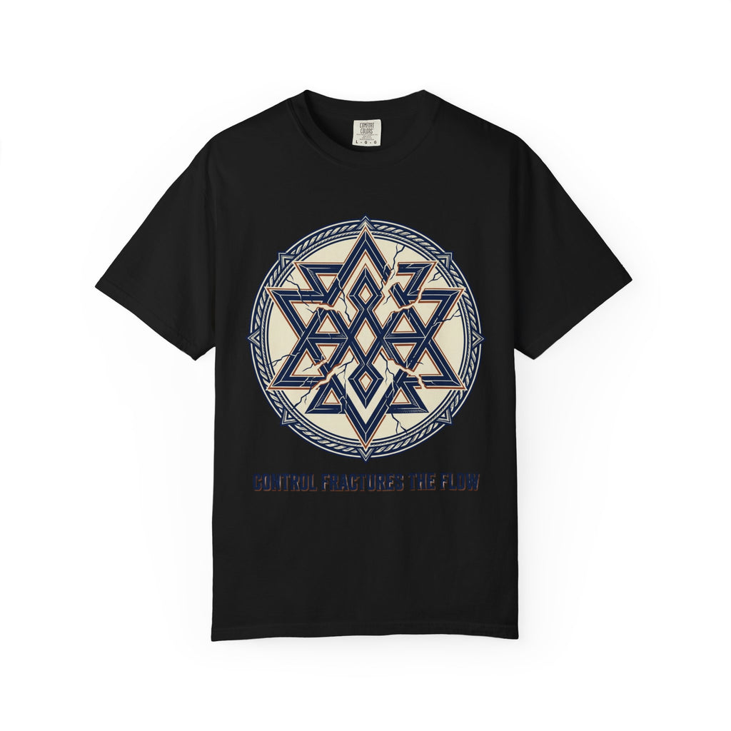 Power Runs Black PRB Geometric Star Mandala T-Shirt — "Control Fractures the Flow" Graphic Tee by Power Runs Black