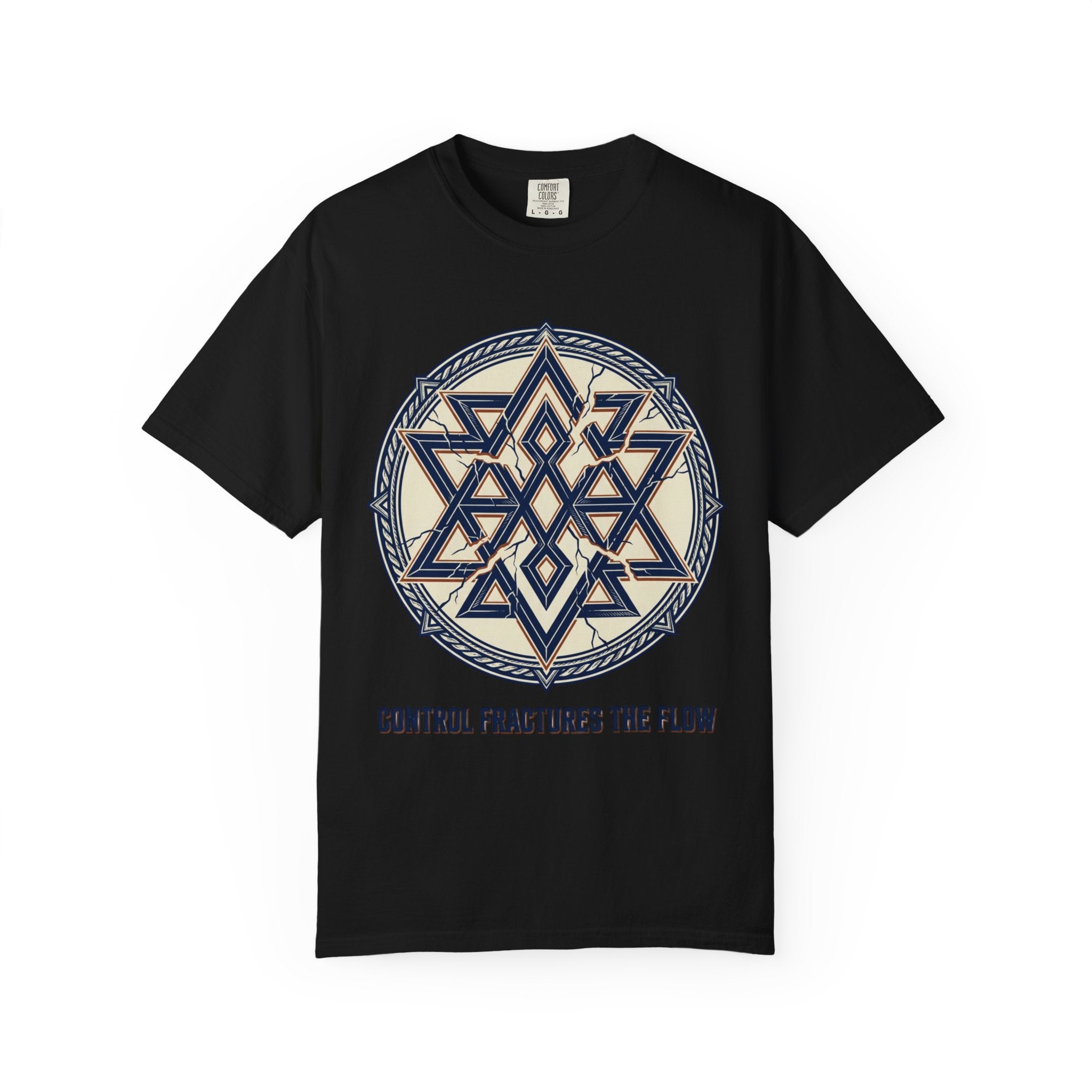 Power Runs Black PRB Geometric Star Mandala T-Shirt — "Control Fractures the Flow" Graphic Tee by Power Runs Black