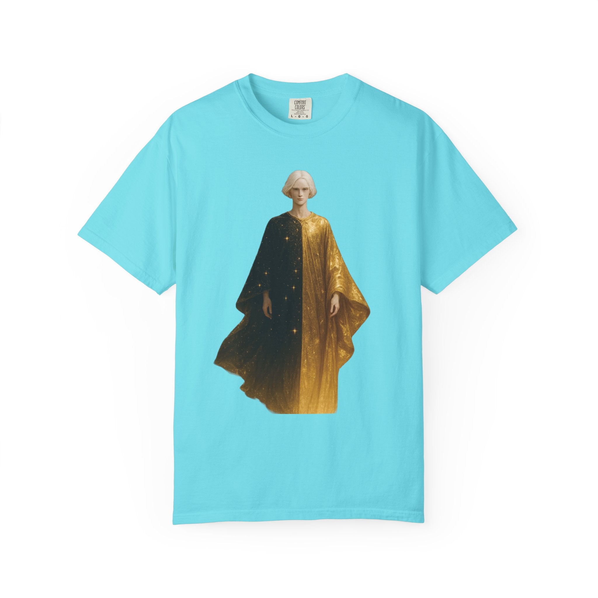 Power Runs Black PRB Twelfth Golden Cloak Figure T-Shirt | Surreal Angelic Portrait by Power Runs Black