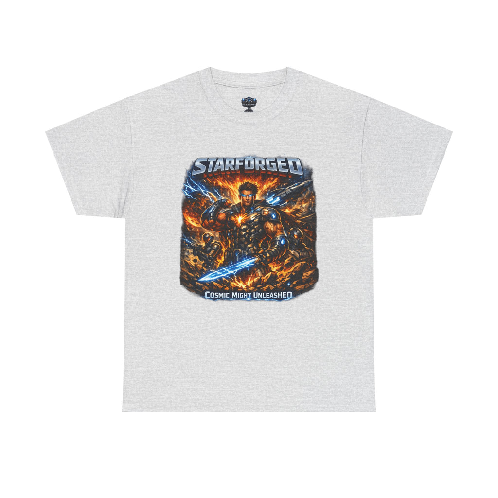 Starforged Flex : Cosmic Might Unleashed Illustration Graphic T by Power Runs Black