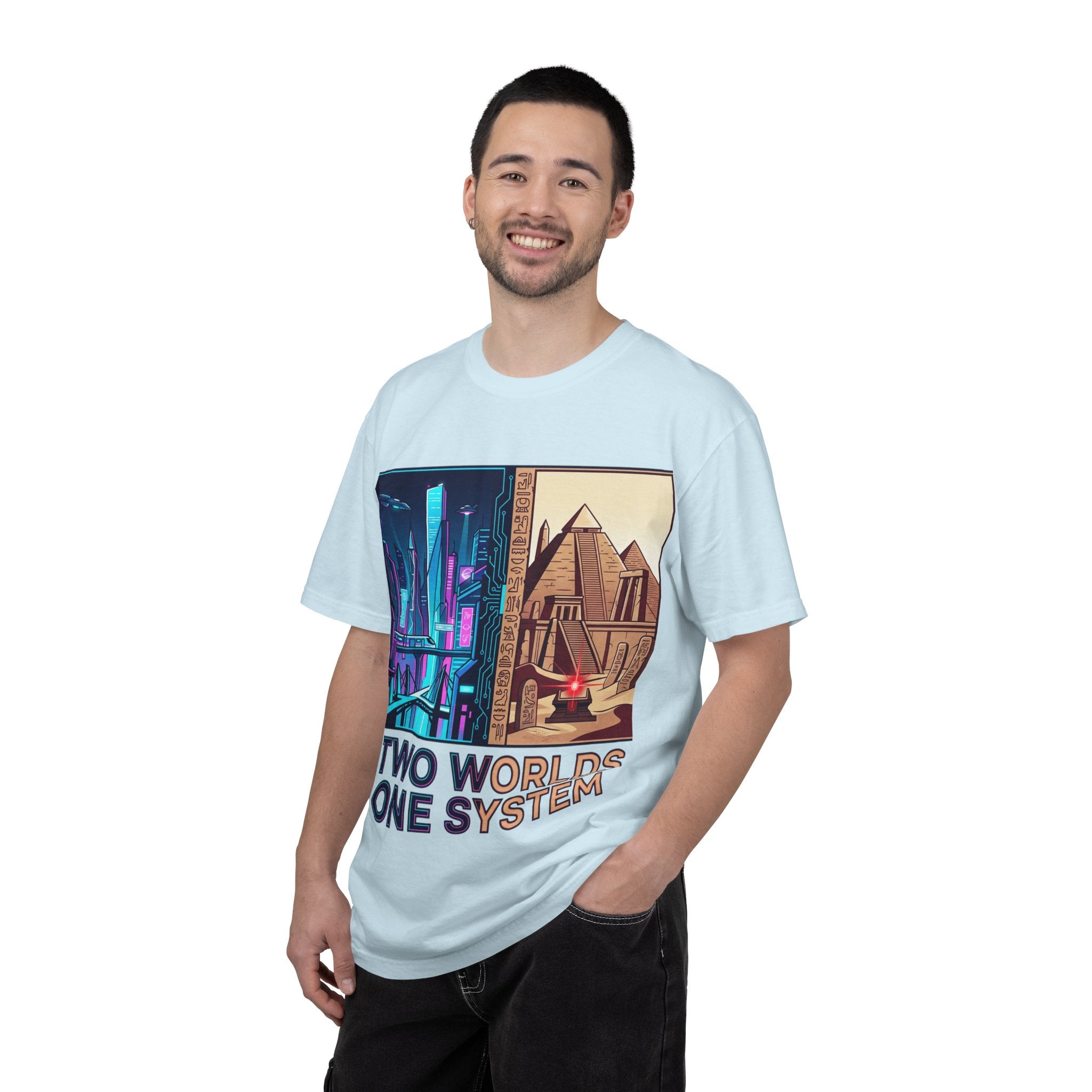 Power Runs Black PRB Blue Technopolis/ Red Dominion Two Worlds One System T-Shirt by Power Runs Black