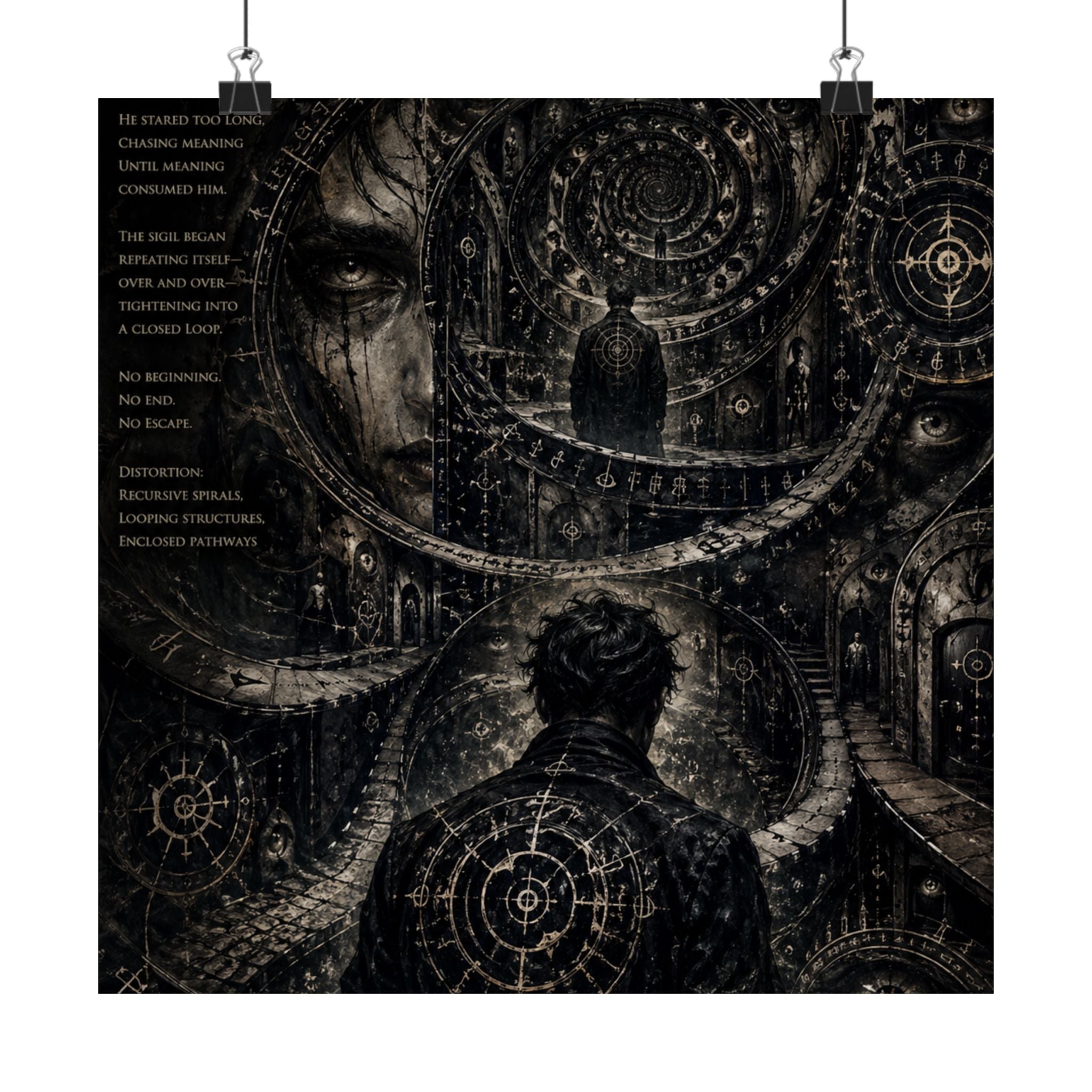 Power Runs Black Dark Surreal Poster — Spiral Dreamscape Matte Vertical Art Print by Power Runs Black