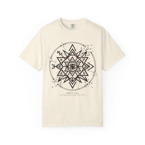 Power Runs Black PRB Eryx Tal Geometric Mandala T-Shirt — Symmetric Star Graphic Tee by Printify