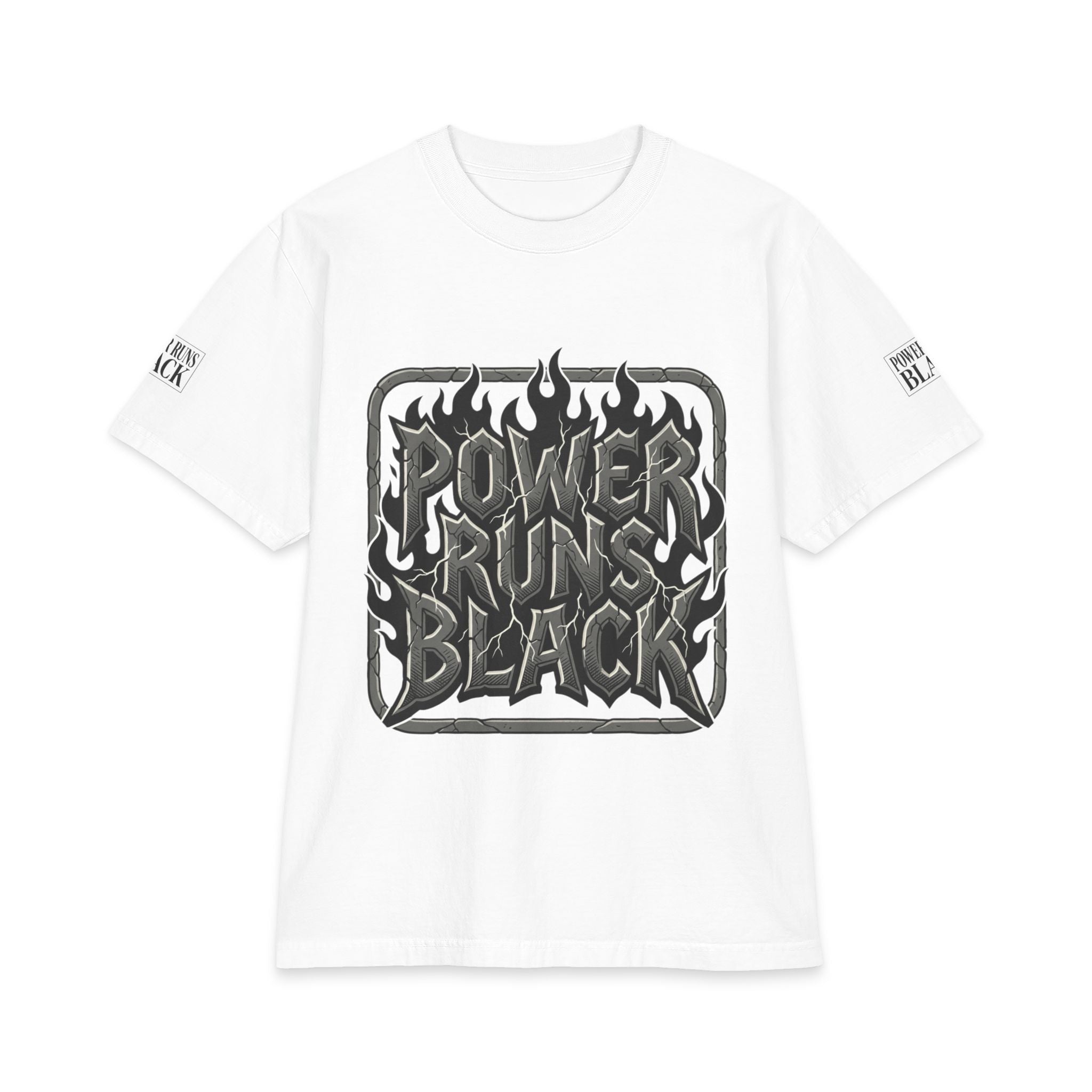 Power Runs Black Graphic T-Shirt — Bold Monochrome Streetwear by Printify