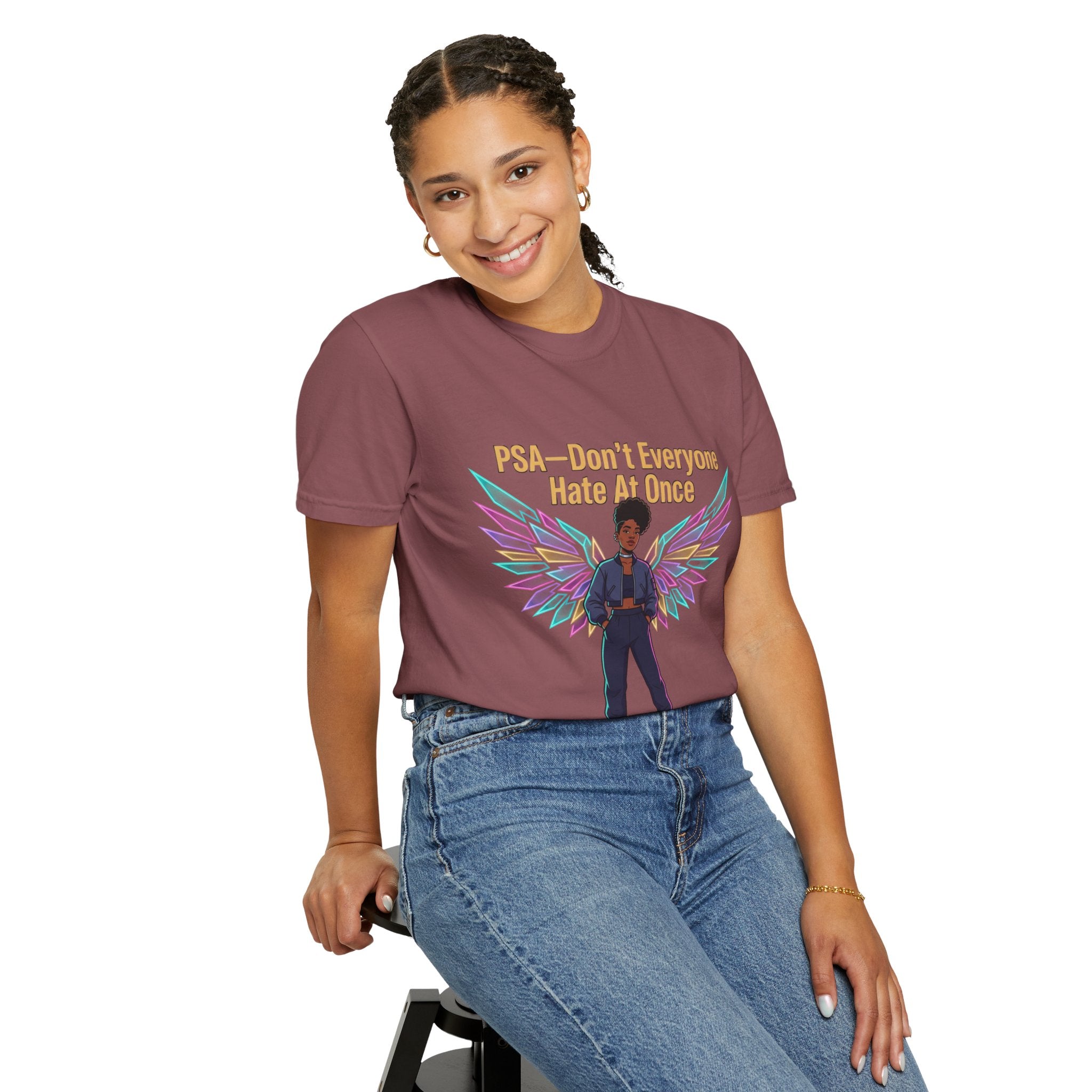 T-Shirt — PSA “Don't Everyone Hate At Once” Angel Wings Graphic Tee by Printify