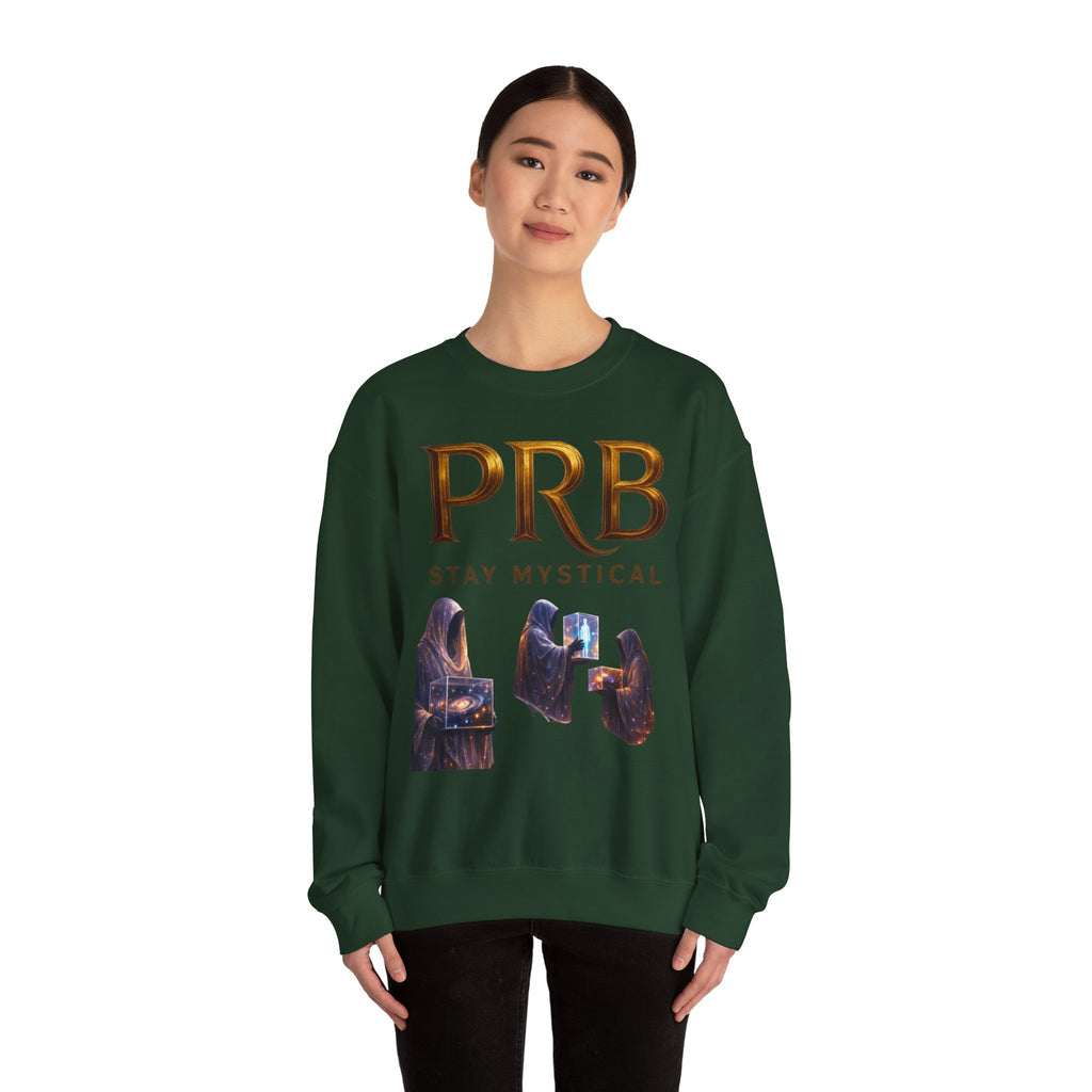 PRB Mystic Library Crewneck Sweatshirt — Cosmic Wizardry Art by Power Runs Black