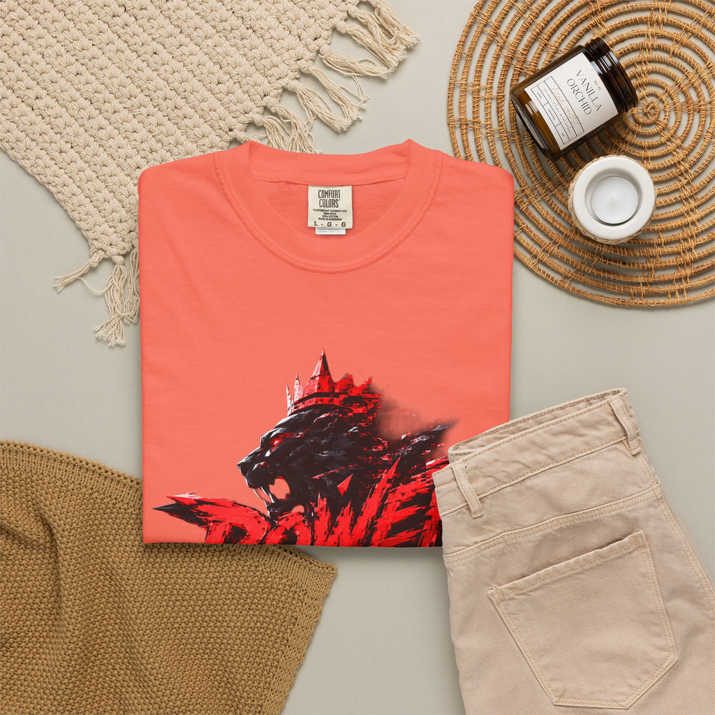 Power Runs Black T-shirt | Wolf Silhouette, Red Black Graphic Tee by Power Runs Black