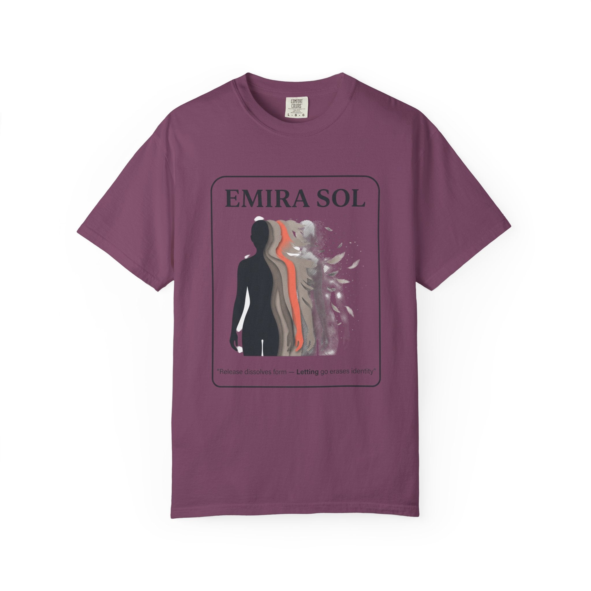 Power Runs Black PRB Emira Sol Graphic T-Shirt — Silhouette Art "Release Shadows" Tee by Printify