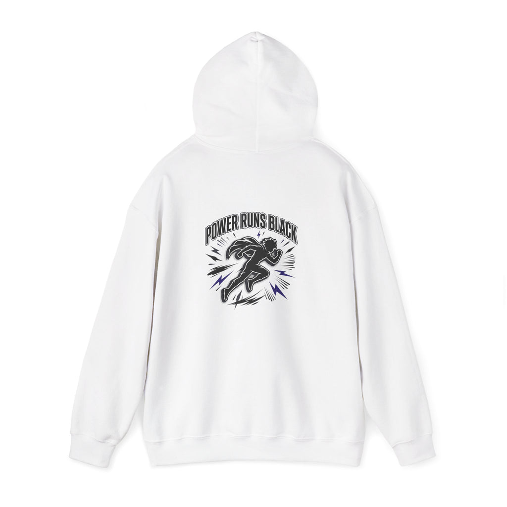Power Runs Black Hoodie — Bold Graphic Athletic Streetwear by Printify