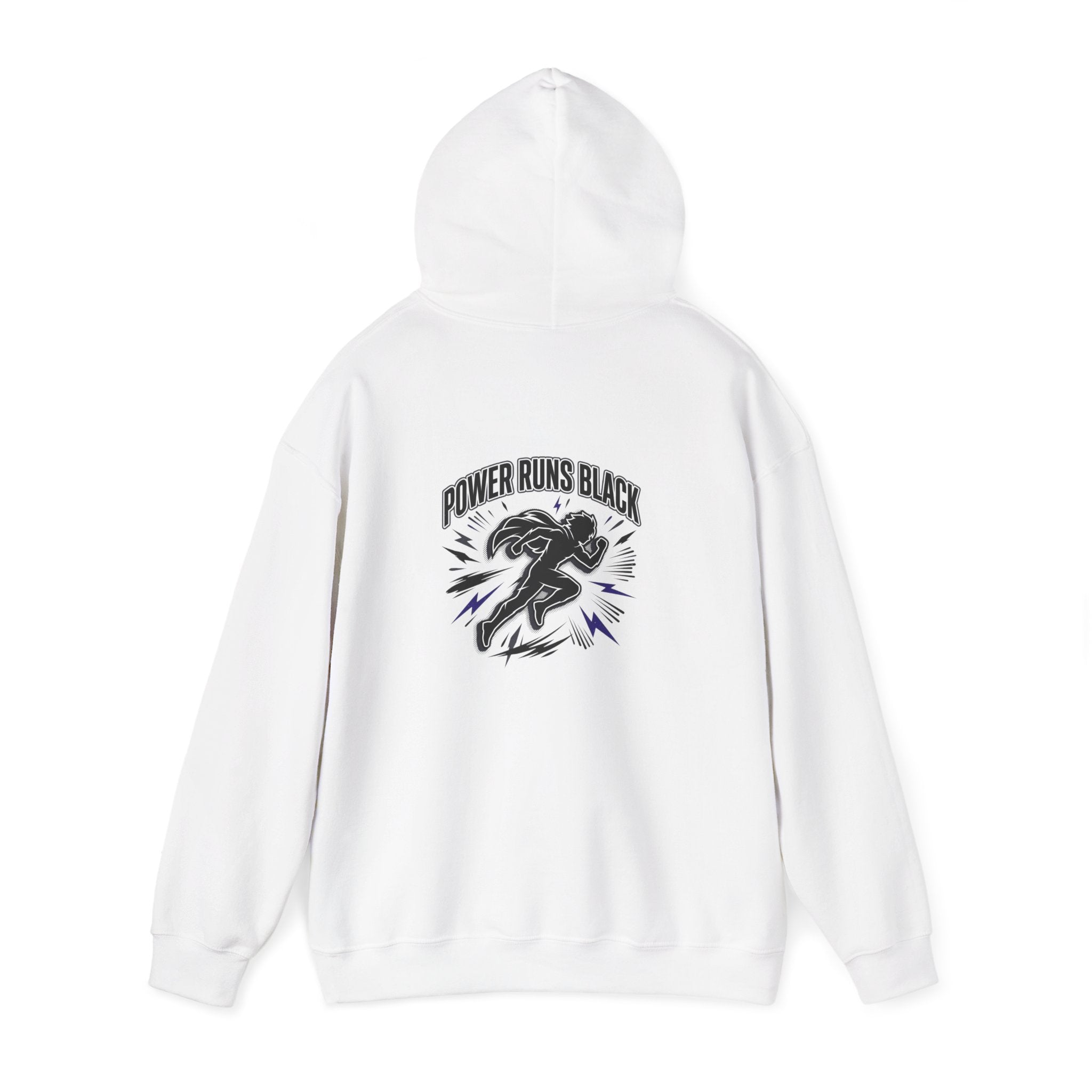 Power Runs Black Hoodie — Bold Graphic Athletic Streetwear by Printify
