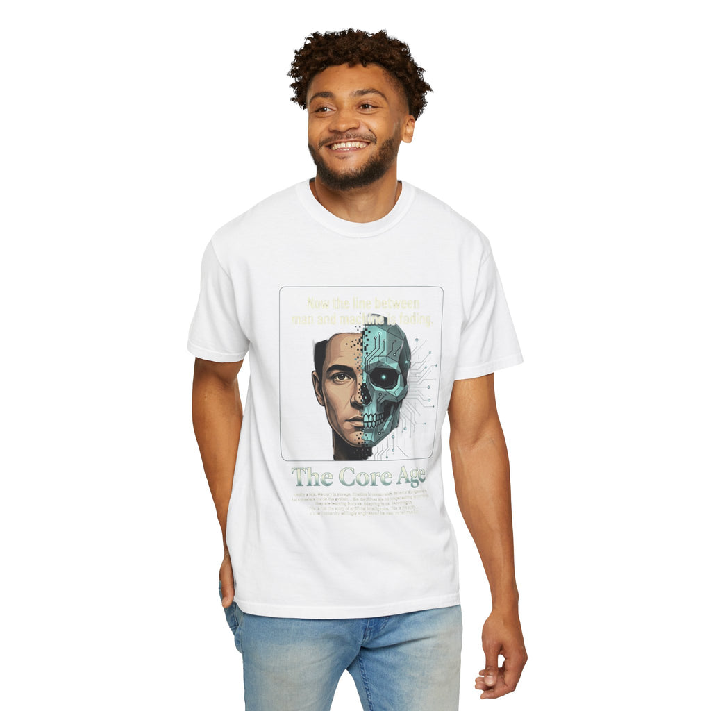 Power Runs Black AI Fusion Graphic T-Shirt — "The Core Age" Split Face Design by Power Runs Black
