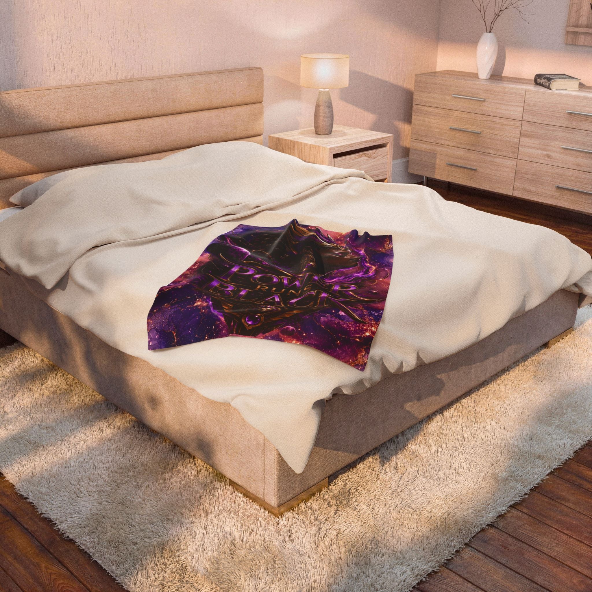 Power Runs Black Velveteen Plush Blanket - "Power Runs Black" Inspirational Afrocentric Throw Blanket by Power Runs Black