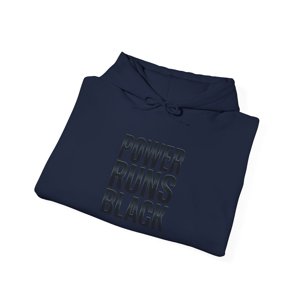 Power Runs Black Hoodie — Bold Graphic Athletic Streetwear by Printify