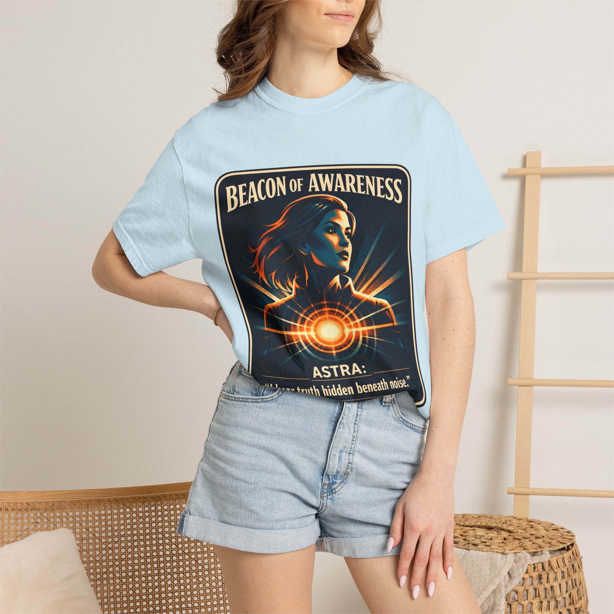 Power Runs Black Beacon of Awareness T-Shirt — “Astra: I hear truth hidden beneath noise” Cosmic Graphic Tee by Power Runs Black