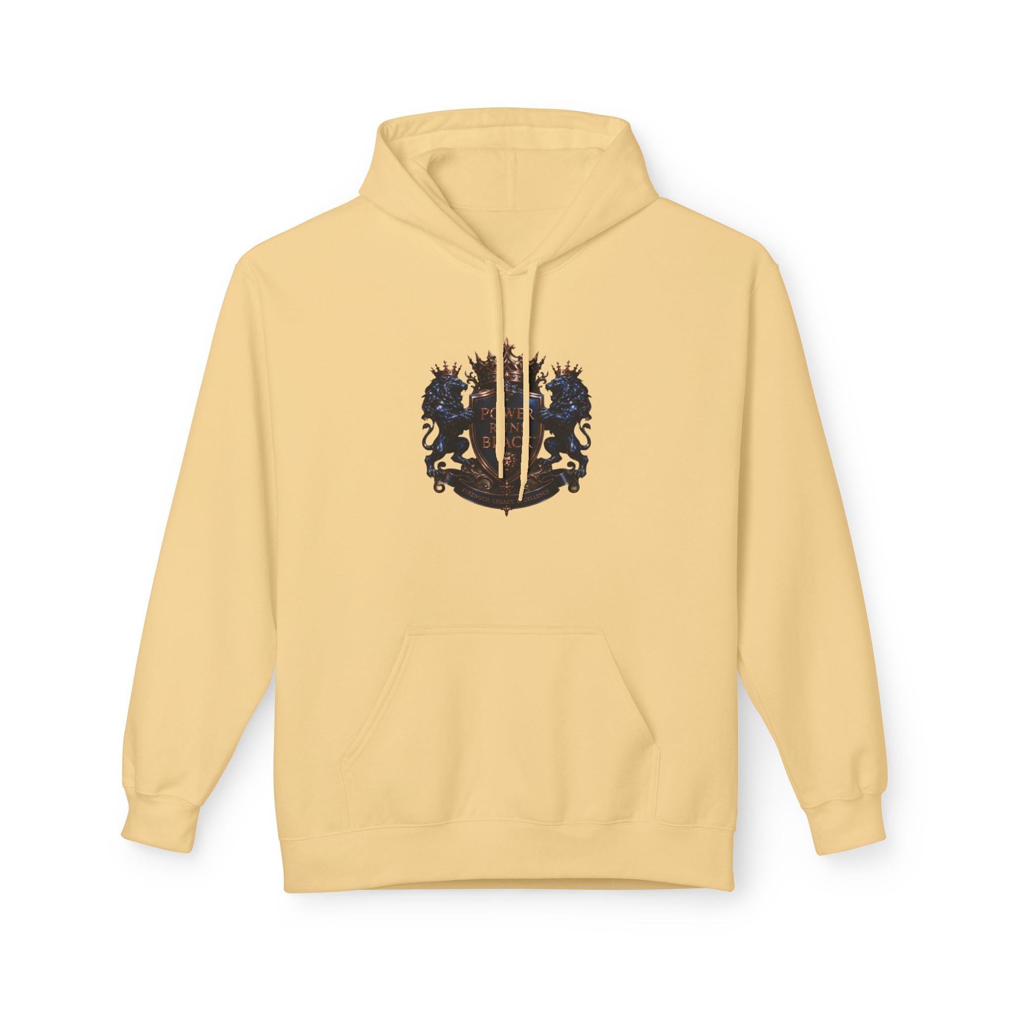 Power Runs Black crest hoodie | medieval shield with lions and wings by Power Runs Black
