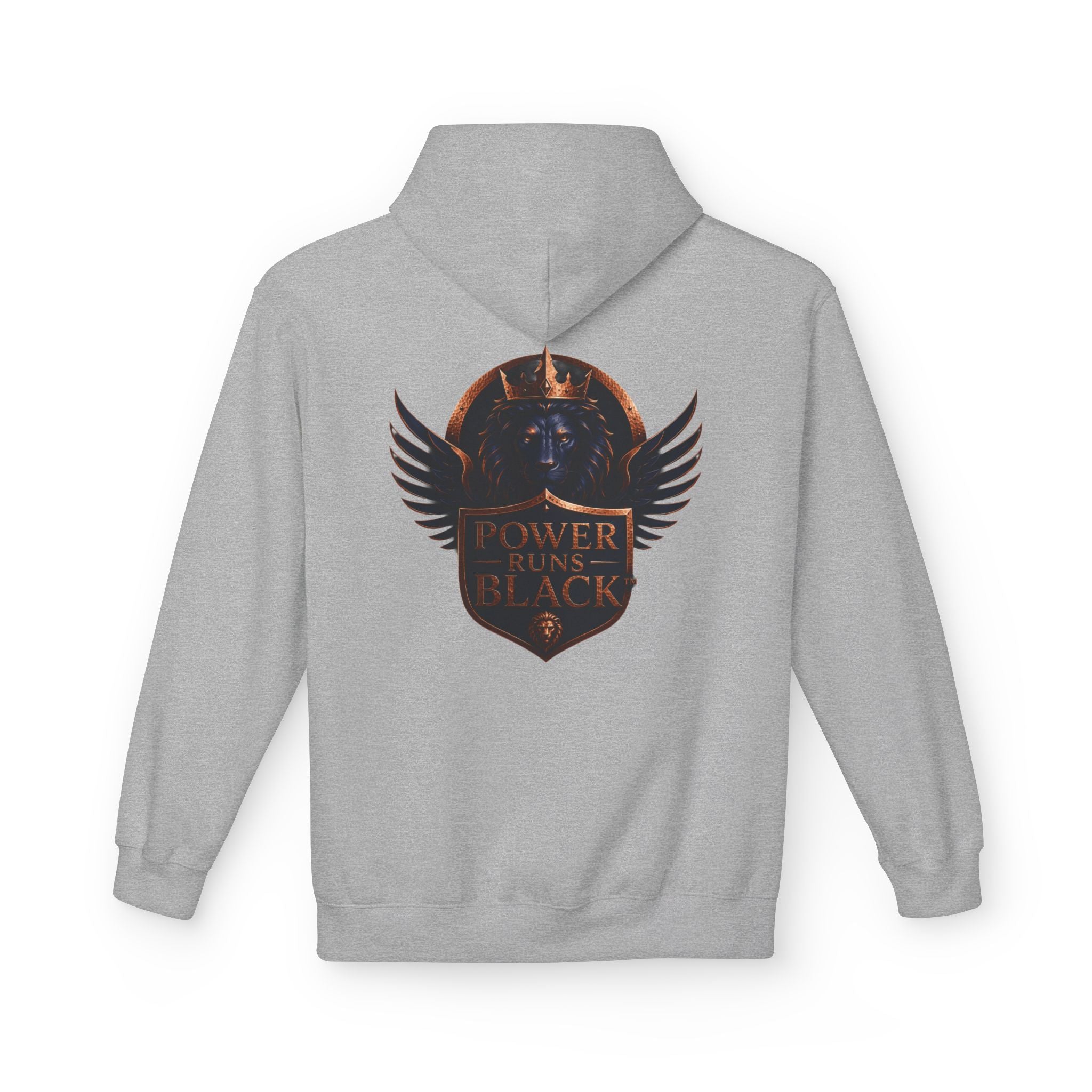 Power Runs Black crest hoodie | medieval shield with lions and wings by Power Runs Black