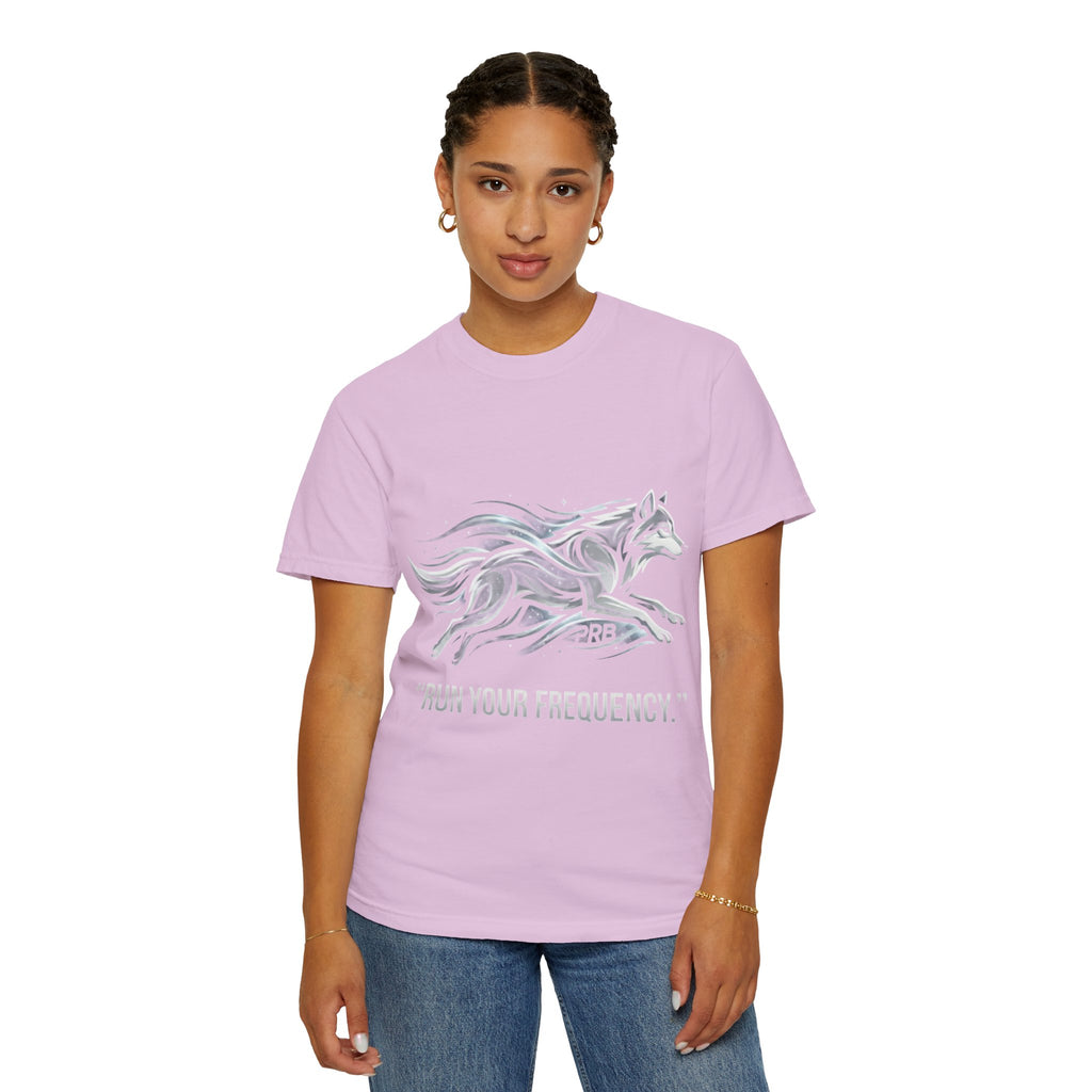 Wolf Graphic T-Shirt — 'Run Your Frequency' Motivational Tee by Printify