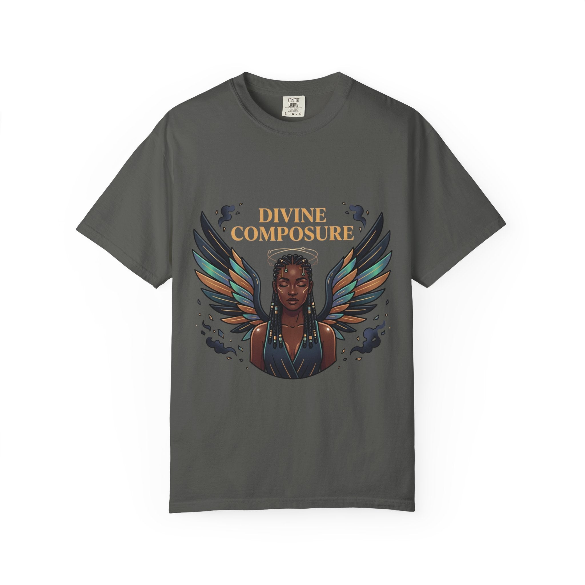 Power Runs Black Divine Composure T-Shirt — Angel Wing Graphic Tee by Printify