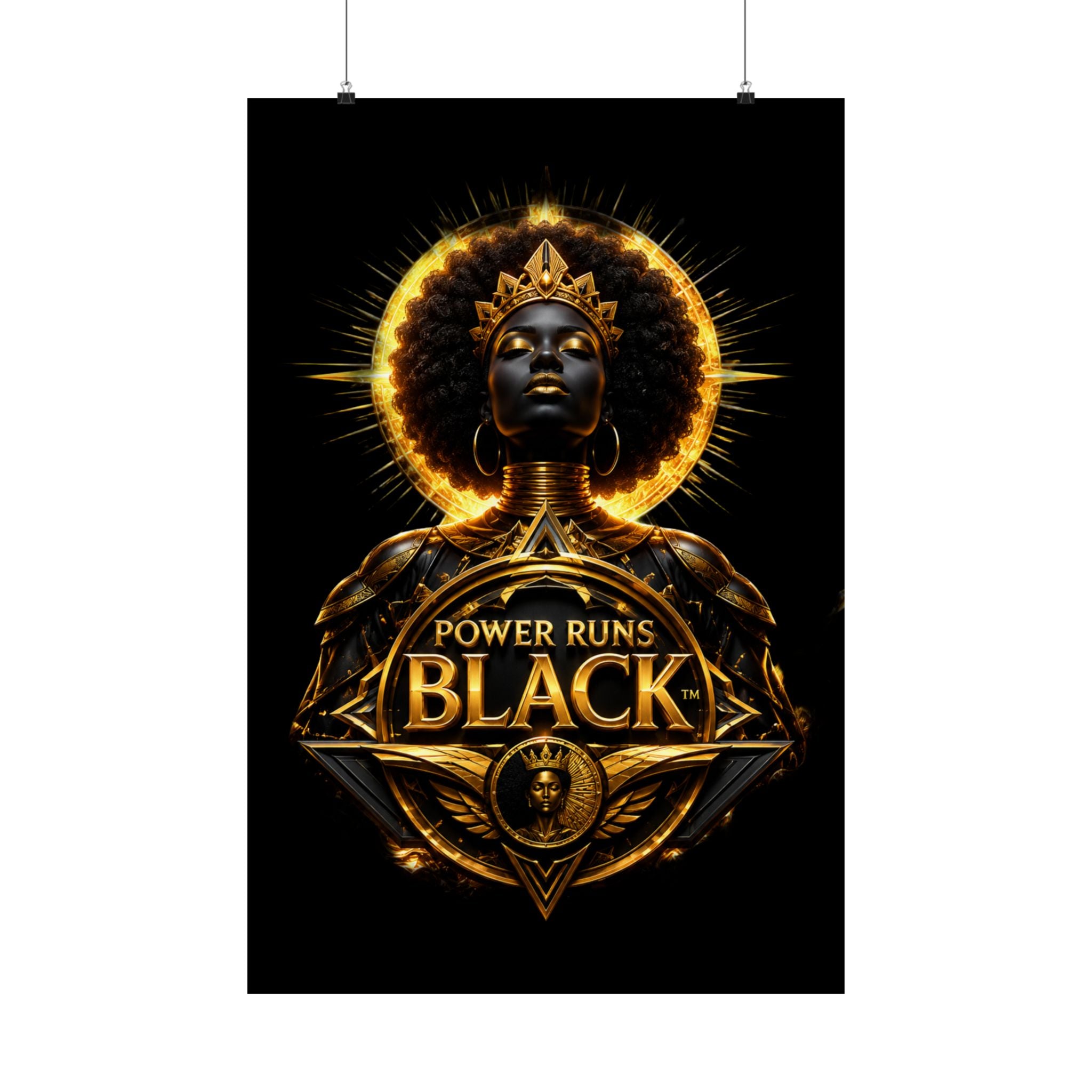 Power Runs Black Matte Poster — "Power Runs Black" Afrocentric Goddess Wall Art by Power Runs Black