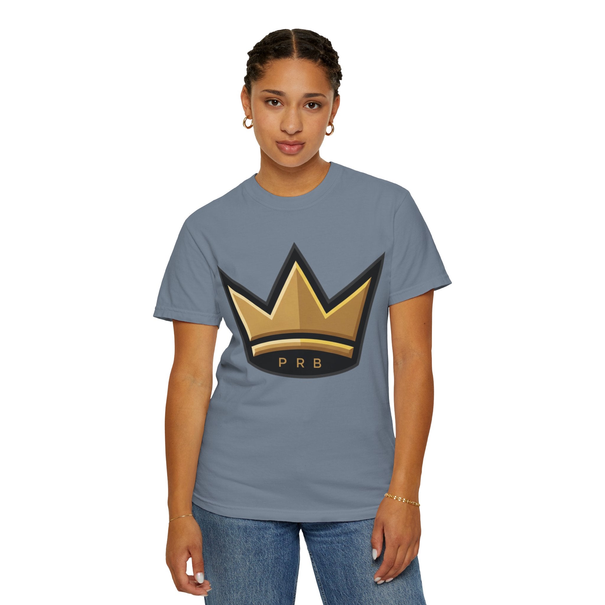 PRB Crown & Cosmos Graphic T-Shirt | Gold Royal Crest & Celestial Back by Printify