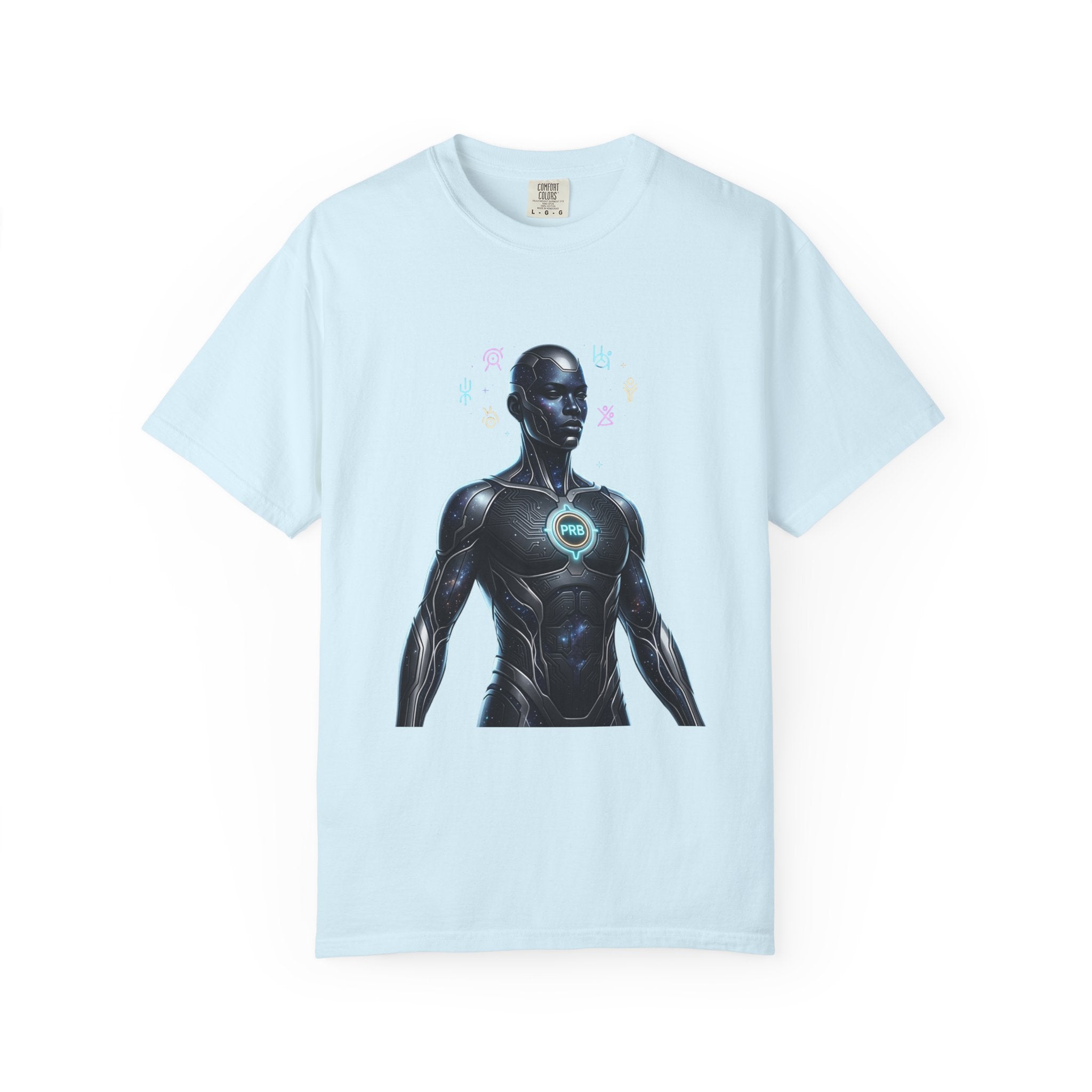 Printify PRB — “Algorithm God” 4K Futuristic Cyborg with Glowing Chest T-shirt | Sci-Fi Android Art - T-Shirt
