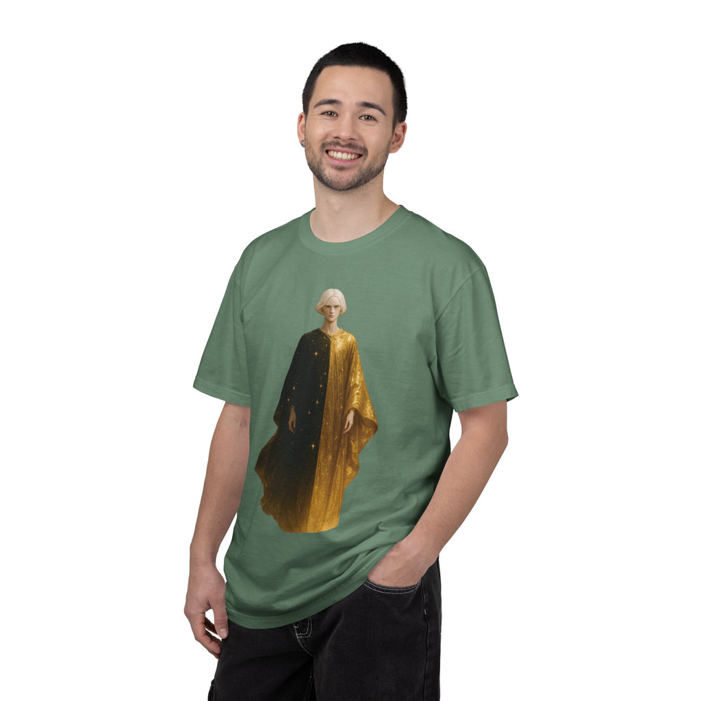 Power Runs Black PRB Twelfth Golden Cloak Figure T-Shirt | Surreal Angelic Portrait by Power Runs Black