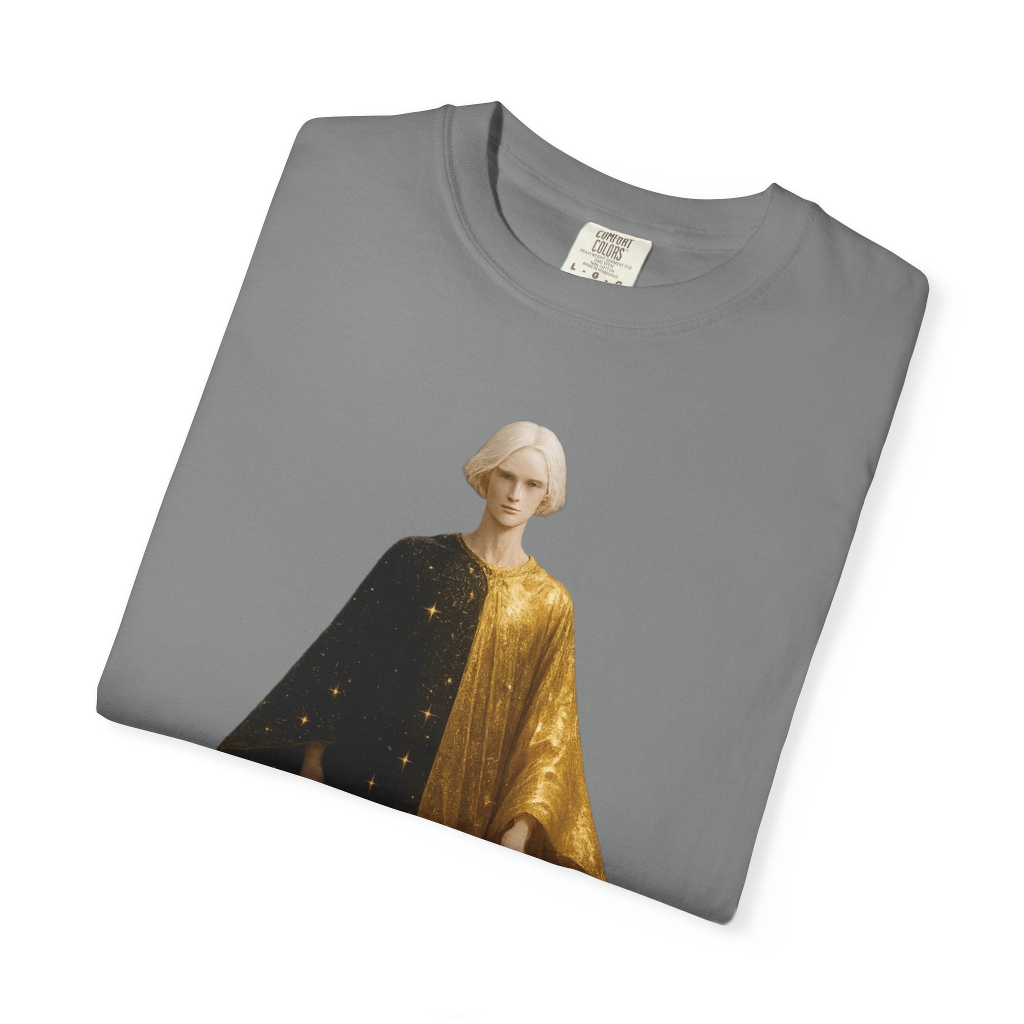 Power Runs Black PRB Twelfth Golden Cloak Figure T-Shirt | Surreal Angelic Portrait by Power Runs Black