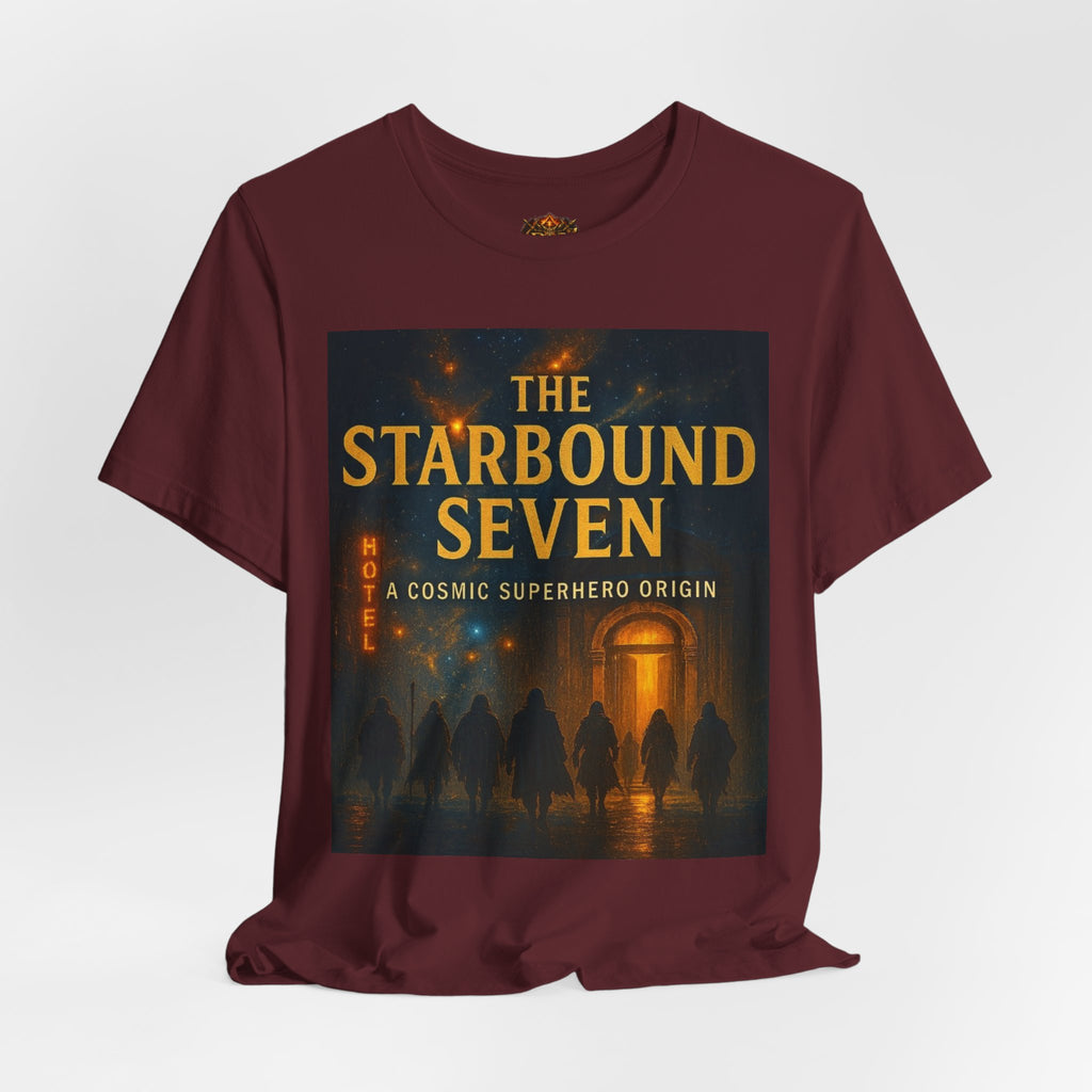 Power Runs Black PRB The Starbound Seven Tee – Retro Cosmic Superhero Poster Shirt by Power Runs Black