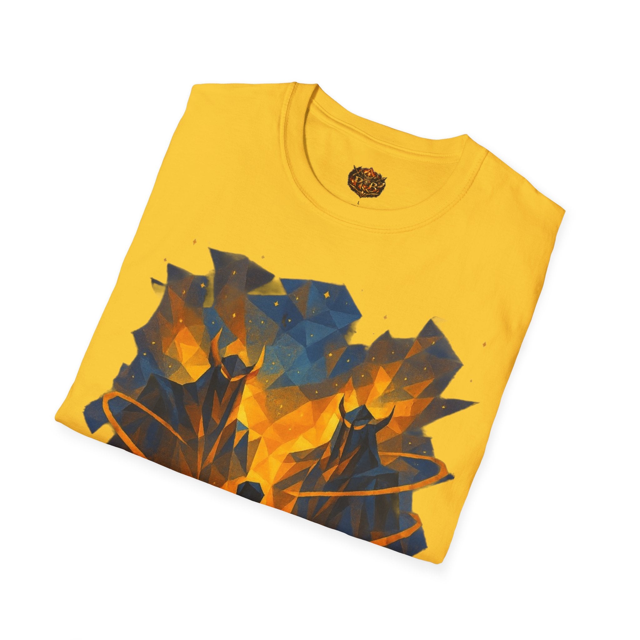 PRB Flame Silhouette Warrior T-Shirt | Fiery Geometric Backdrop by Power Runs Black