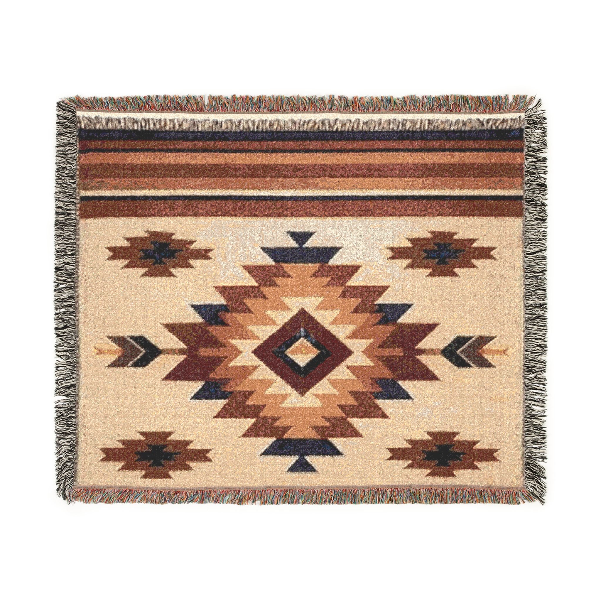 Power Runs Black PRB Southwestern Navajo Diamond Woven Blanket | Aztec Throw Blanket by Printify