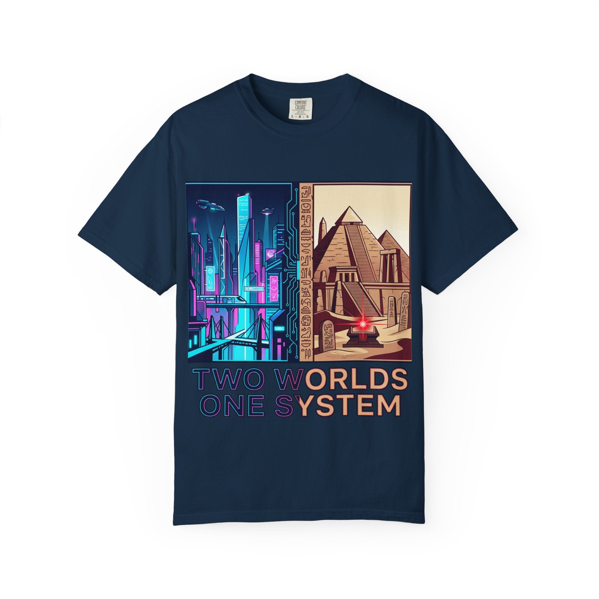 Power Runs Black PRB Blue Technopolis/ Red Dominion Two Worlds One System T-Shirt by Power Runs Black