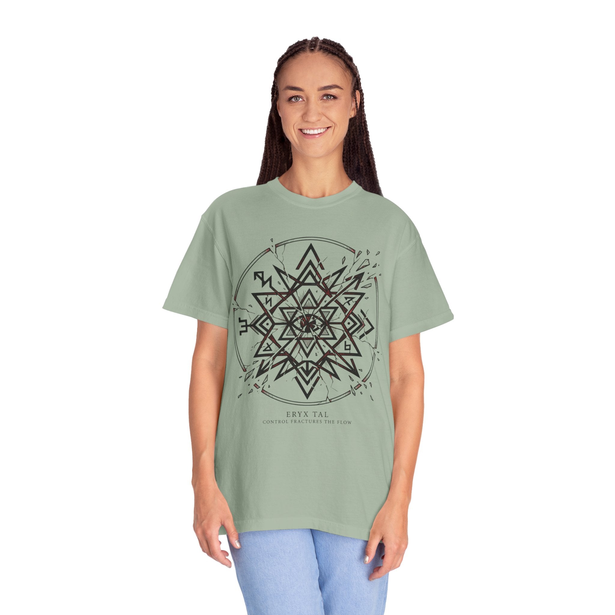 Power Runs Black PRB Eryx Tal Geometric Mandala T-Shirt — Symmetric Star Graphic Tee by Power Runs Black