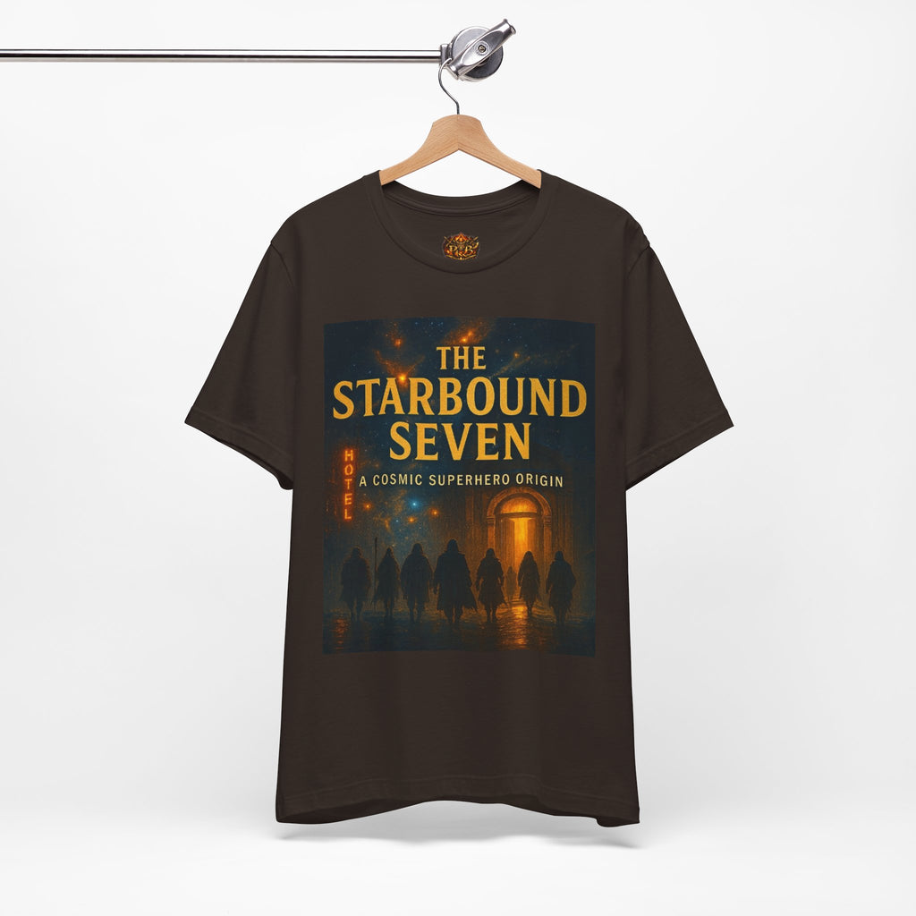 Power Runs Black PRB The Starbound Seven Tee – Retro Cosmic Superhero Poster Shirt by Power Runs Black