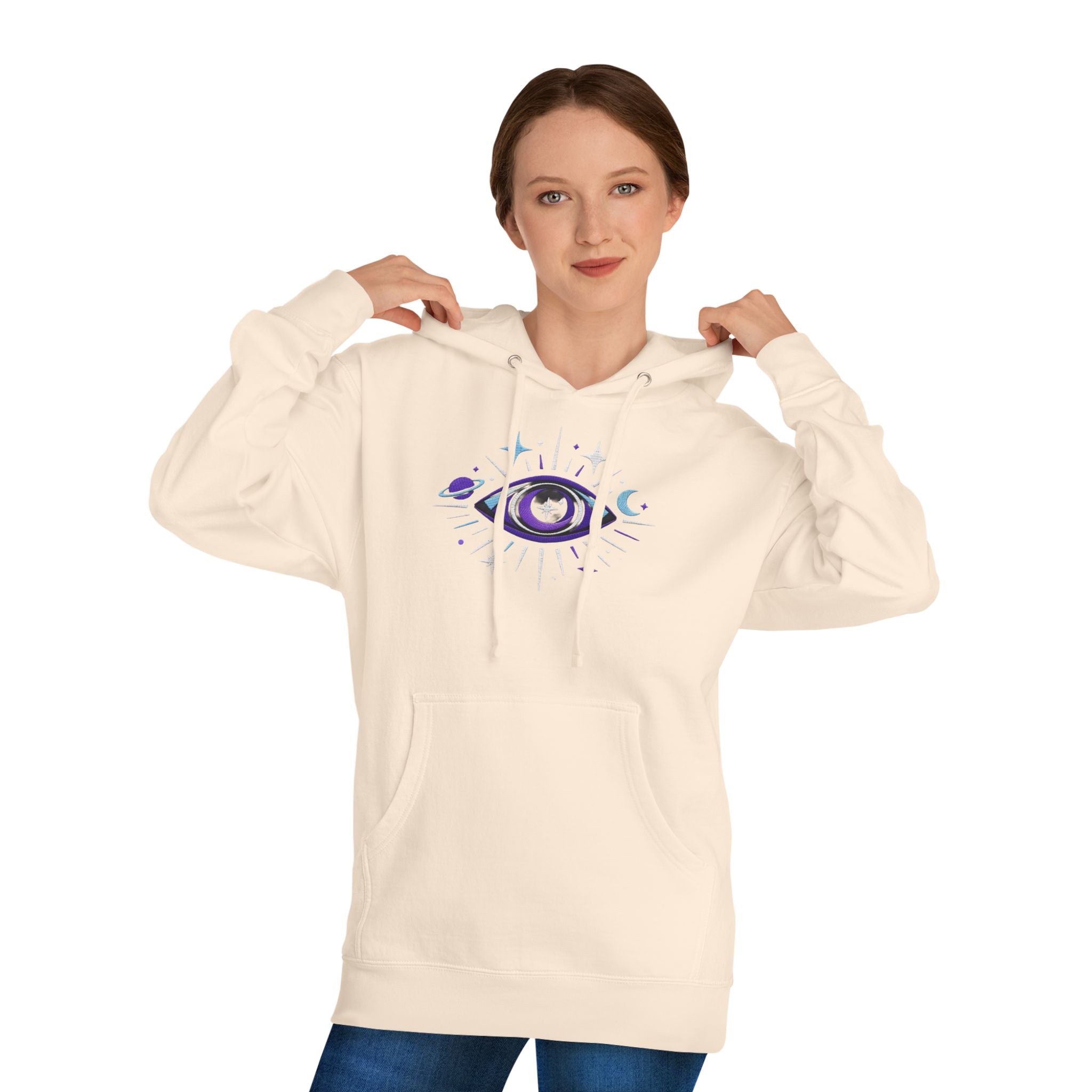 PRB Mystic Purple All-Seeing Eye Hoodie | Celestial Stars Moon by Power Runs Black