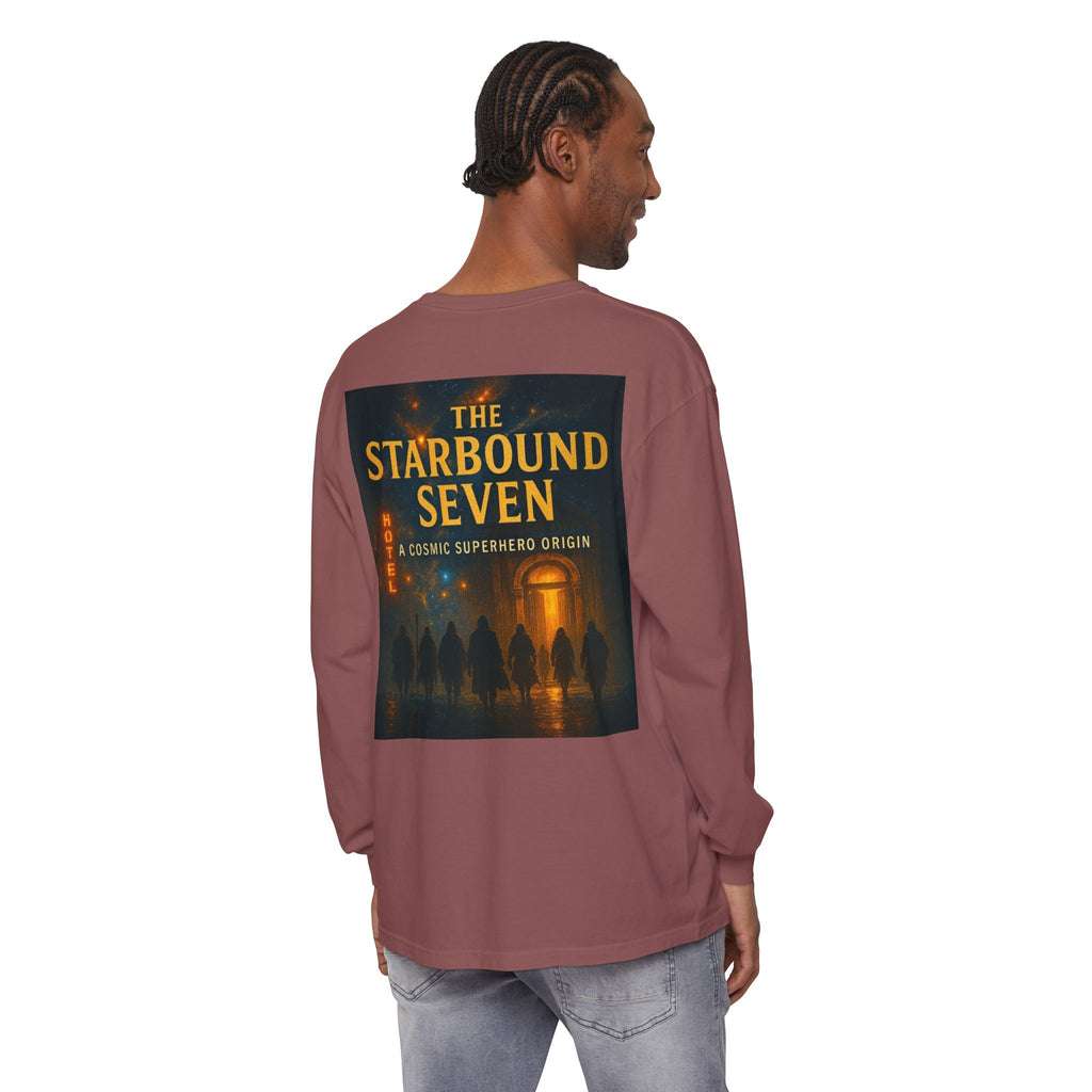 PRB The Starbound Seven graphic long sleeve shirt | cosmic superhero poster by Power Runs Black