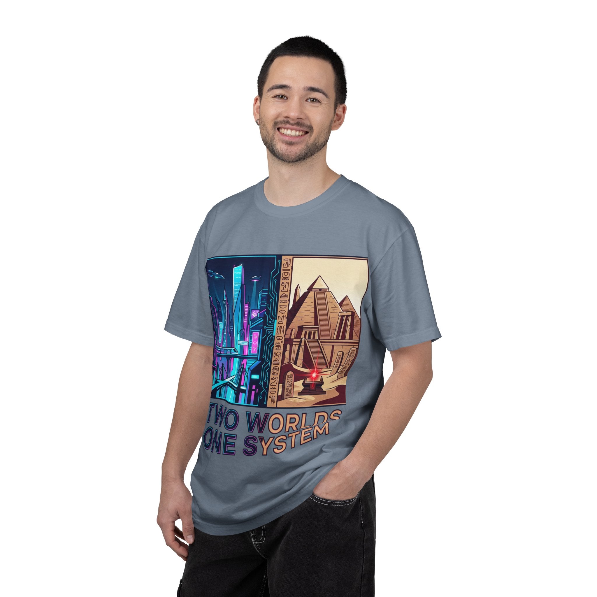 Power Runs Black PRB Blue Technopolis/ Red Dominion Two Worlds One System T-Shirt by Power Runs Black