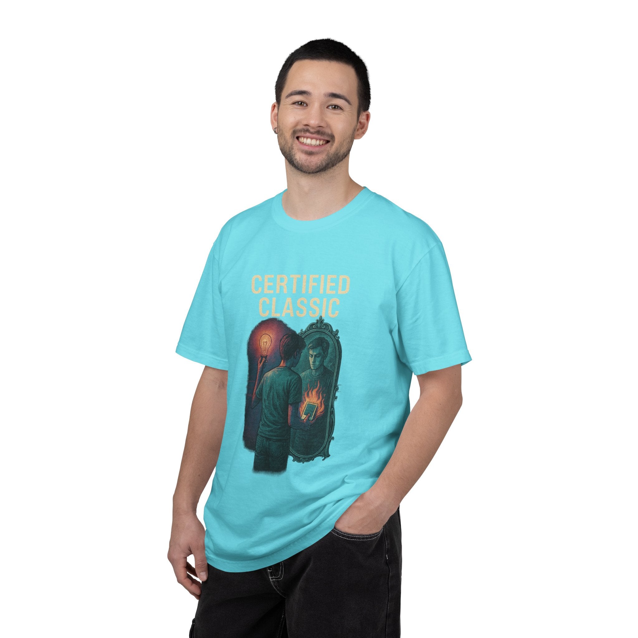 PRB Certified Classic Mirror Illustration T-shirt | Retro Mystic Artwork by Power Runs Black