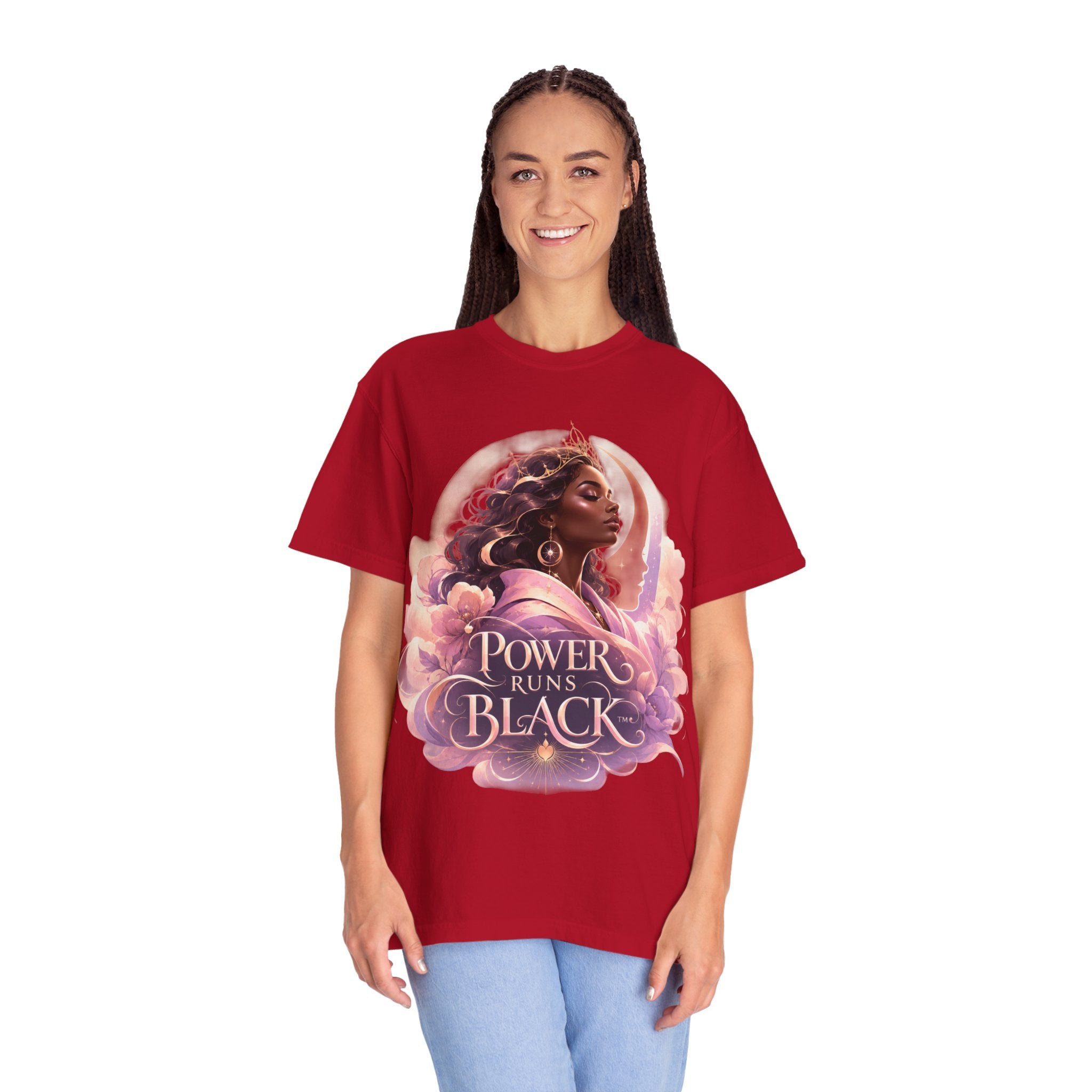 Power Runs Black graphic tee | Black woman portrait, Afro empowerment shirt by Power Runs Black