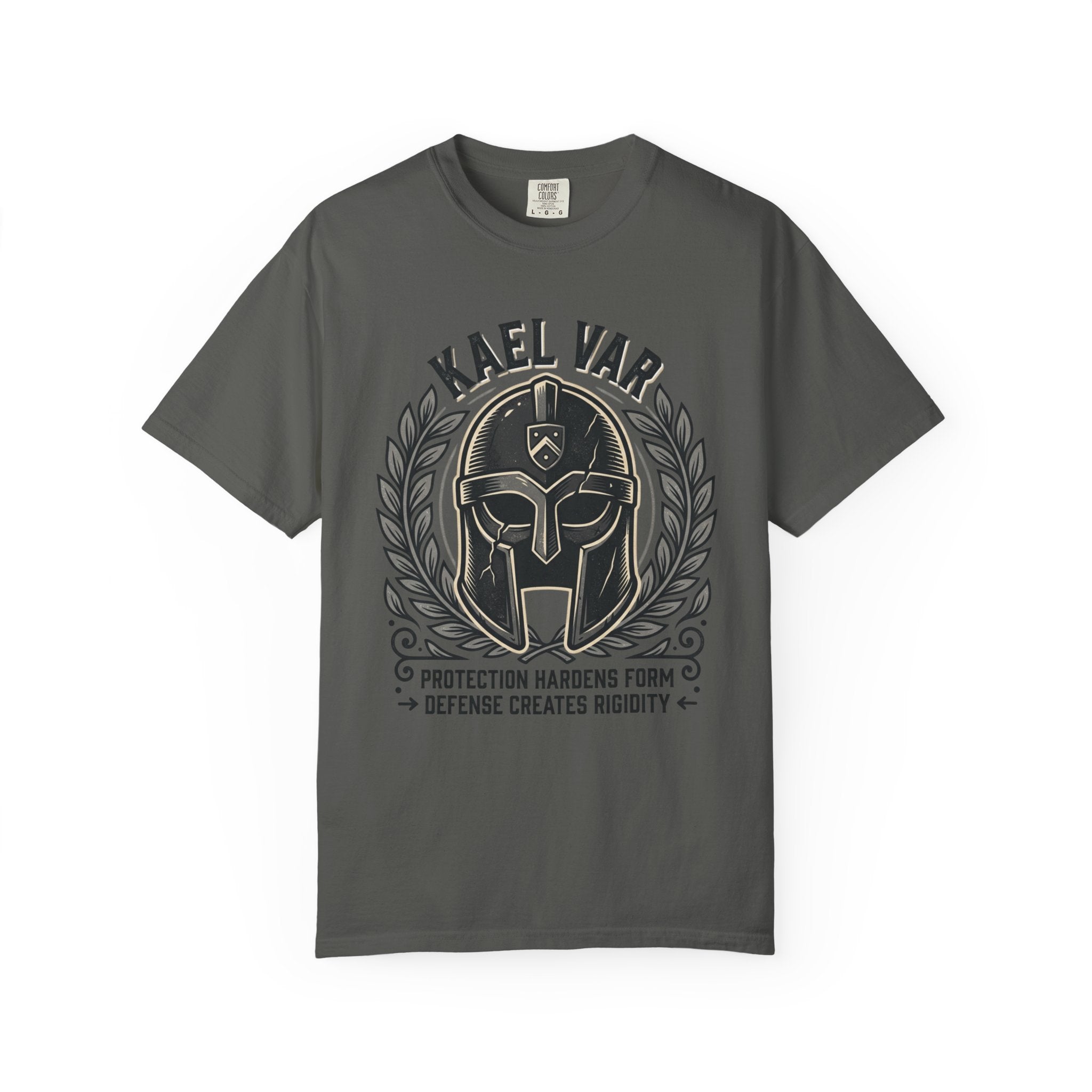 Power Runs Black PRB Kael Var Helmet Graphic T-Shirt — "Protection Hardens Form" Warrior Tee by Power Runs Black