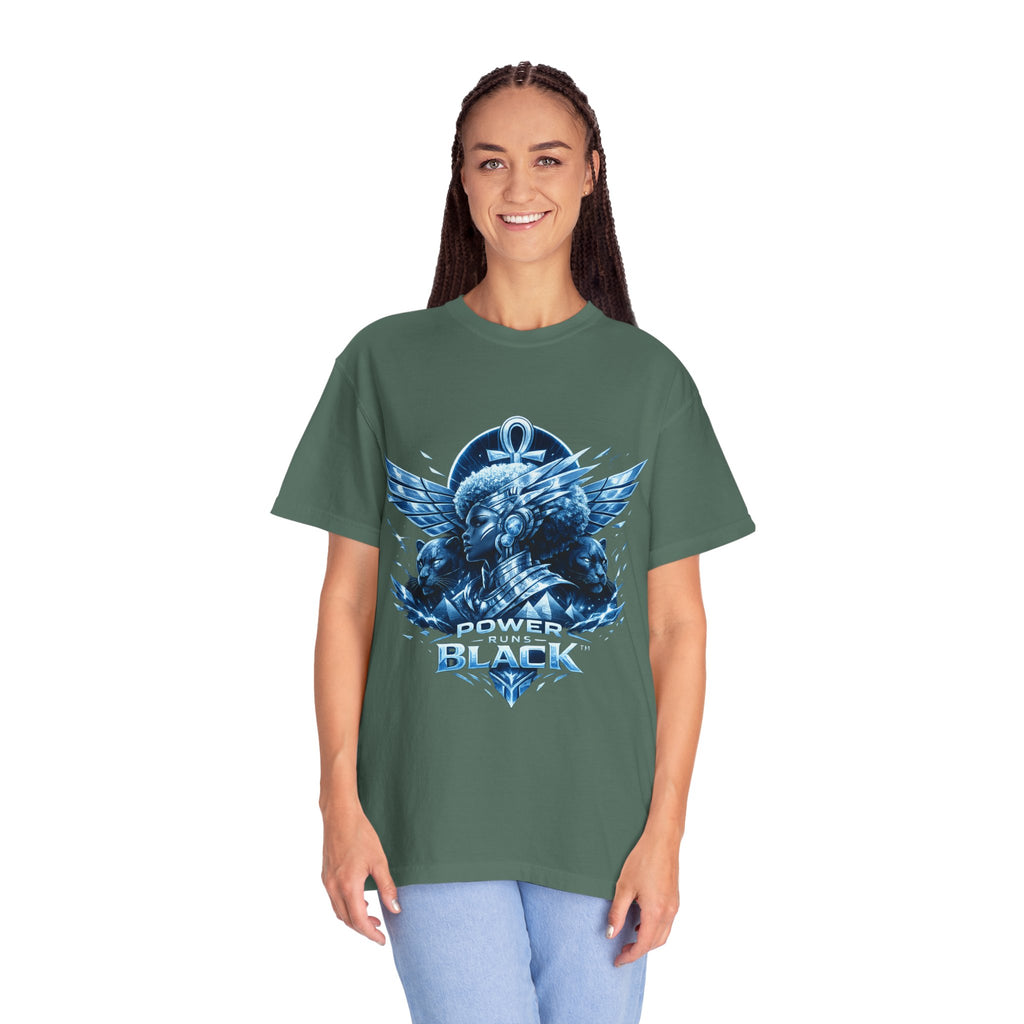 Power of Black Graphic T-Shirt — Egyptian Ankh Warrior Design by Power Runs Black