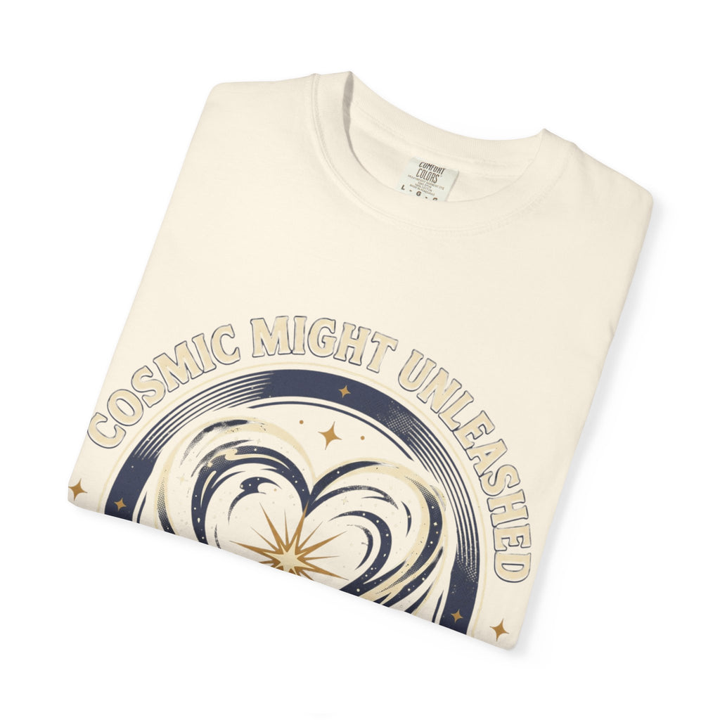 PRB Starforged Flex Cosmic Might Unleashed Heart Graphic T-Shirt — "Cosmic Might Unleashed" Astral Design by Power Runs Black