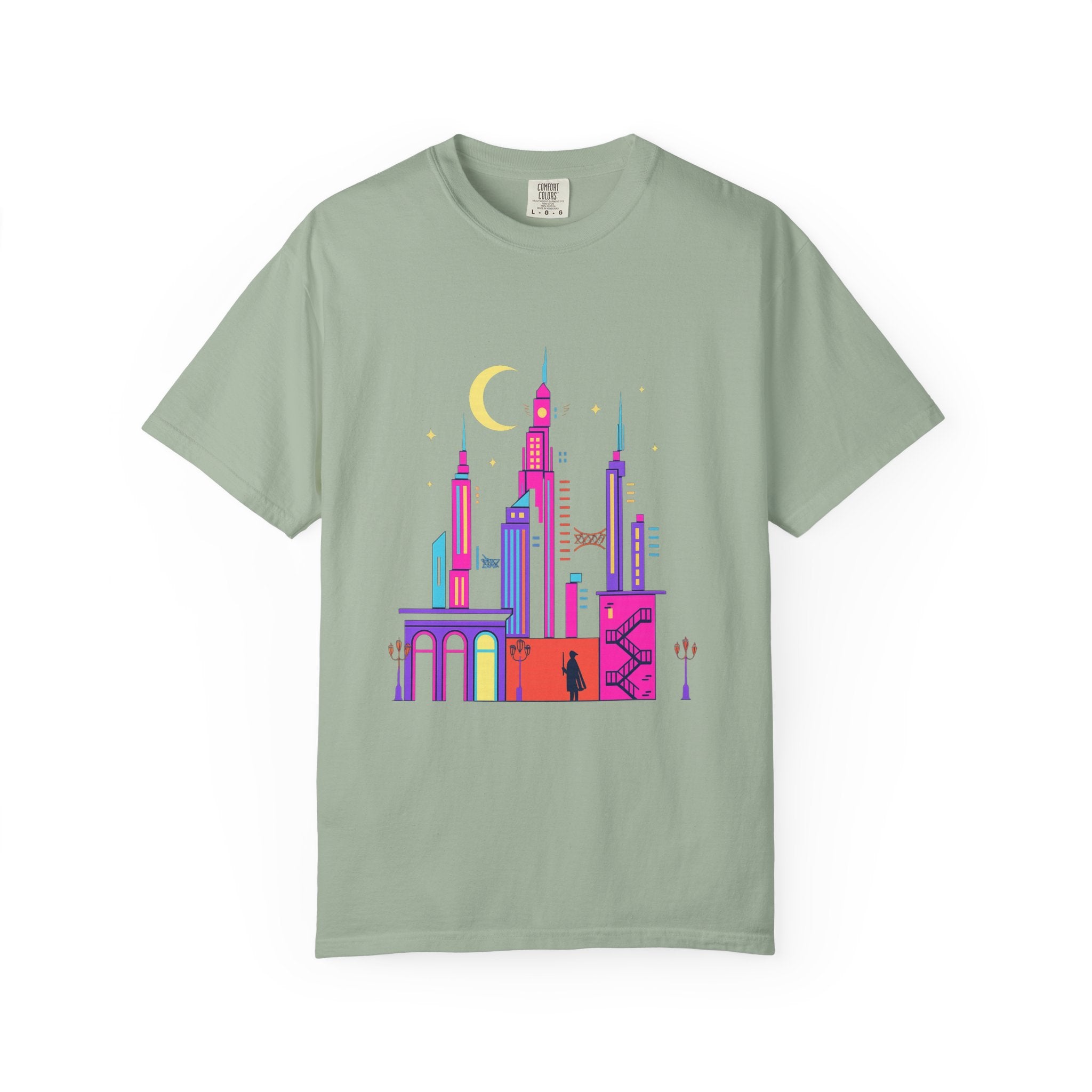 PRB Neon City Skyline T-shirt | Vibrant Urban Nightscape Tee by Power Runs Black