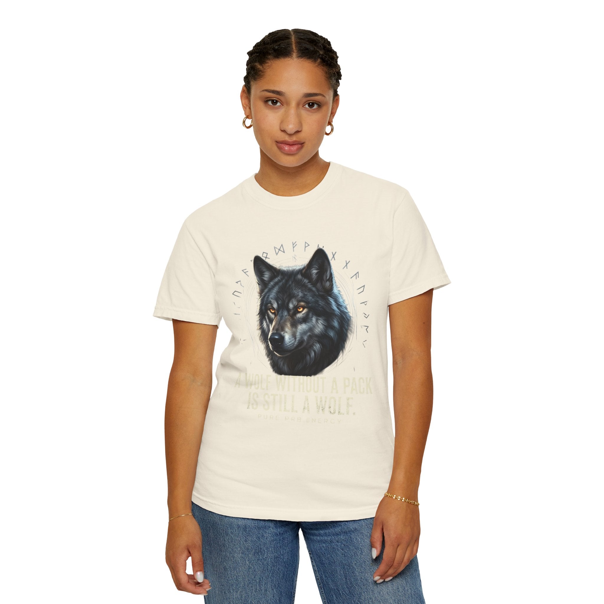 PRB Wolf Graphic T-Shirt — "A Wolf Without a Pack Is Still a Wolf" Inspirational Tee by Printify