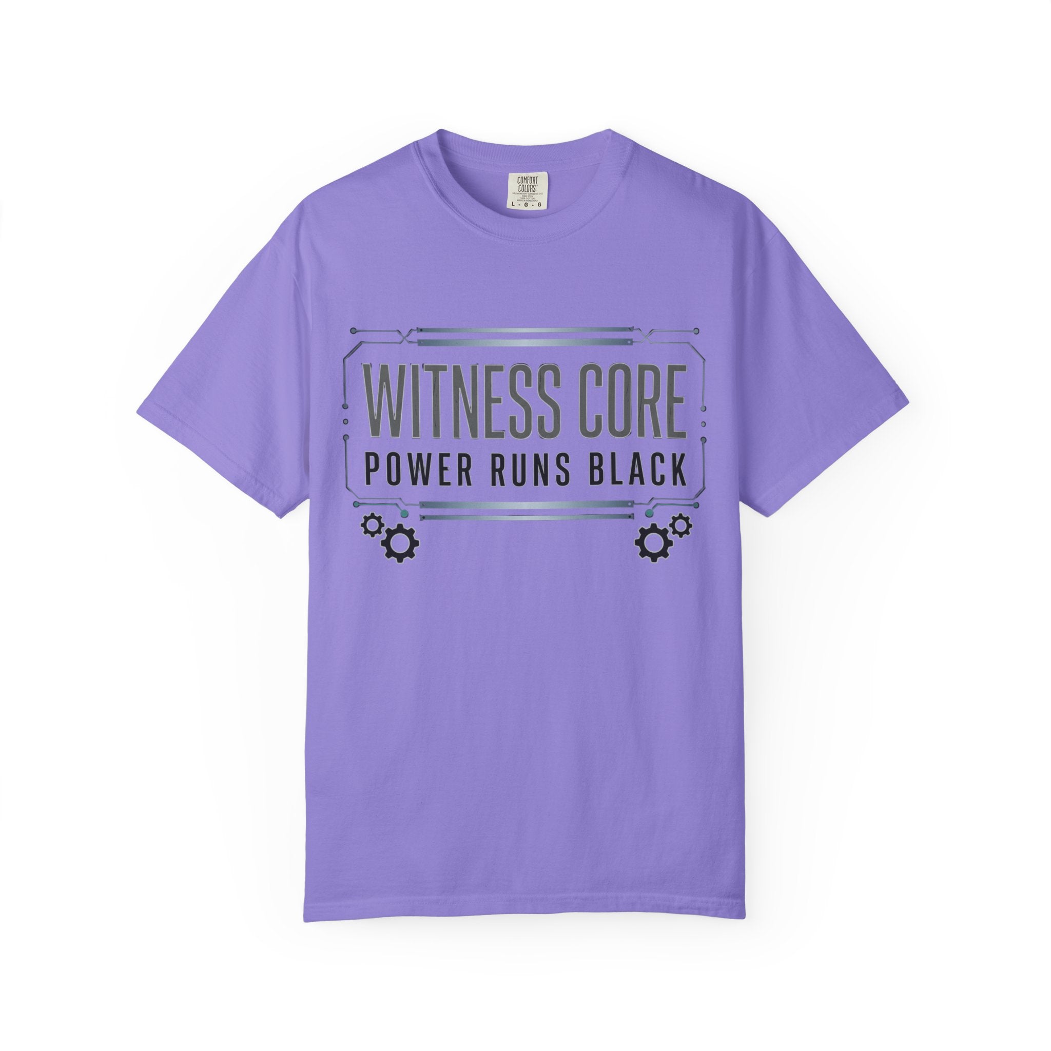 Printify PRB Witness Core Power Runs Black T-shirt | Tech Industrial Graphic Tee - T-Shirt