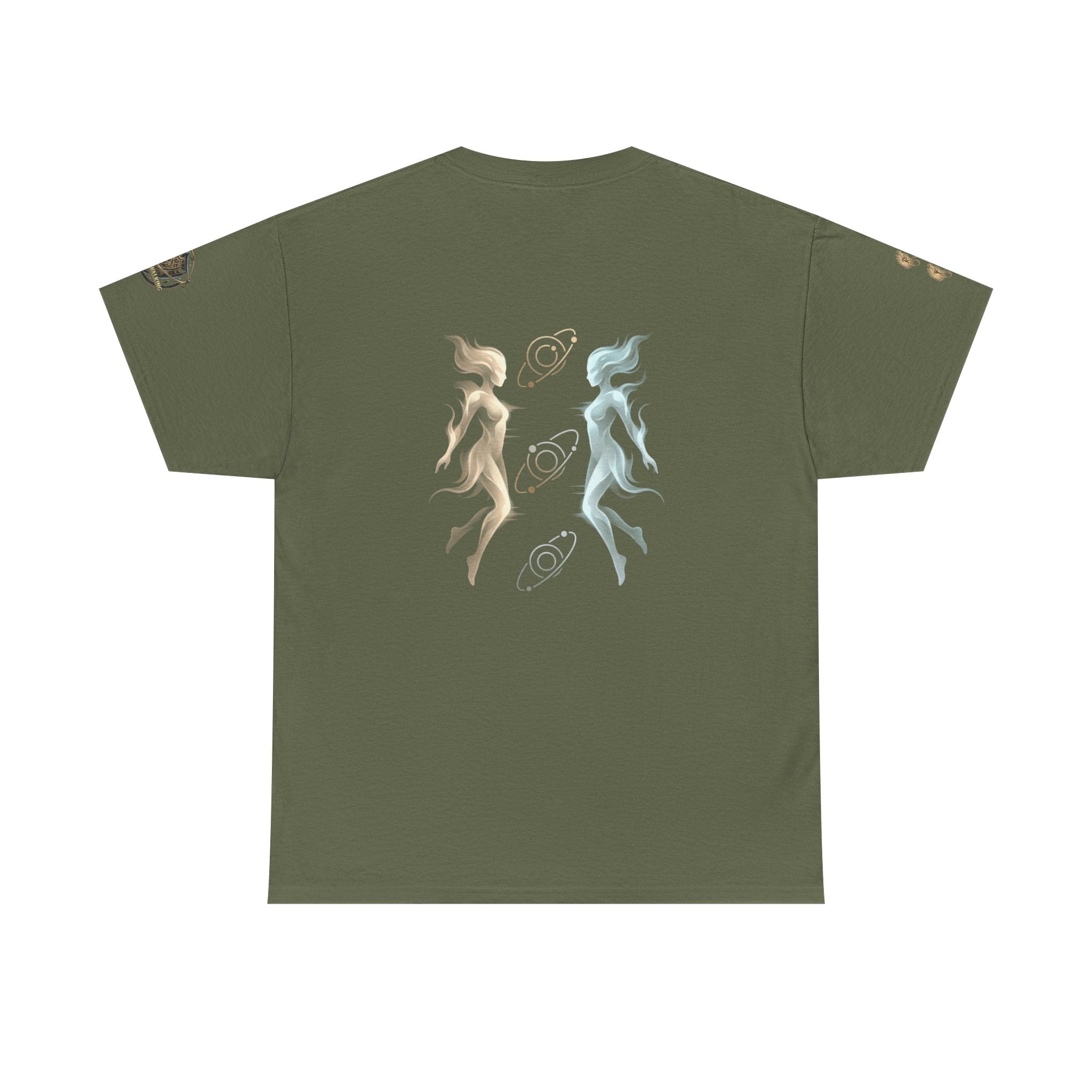 Power Runs Black Gemini Spirit Tee — Twin Sun & Moon Celestial Graphic T-Shirt by Printify