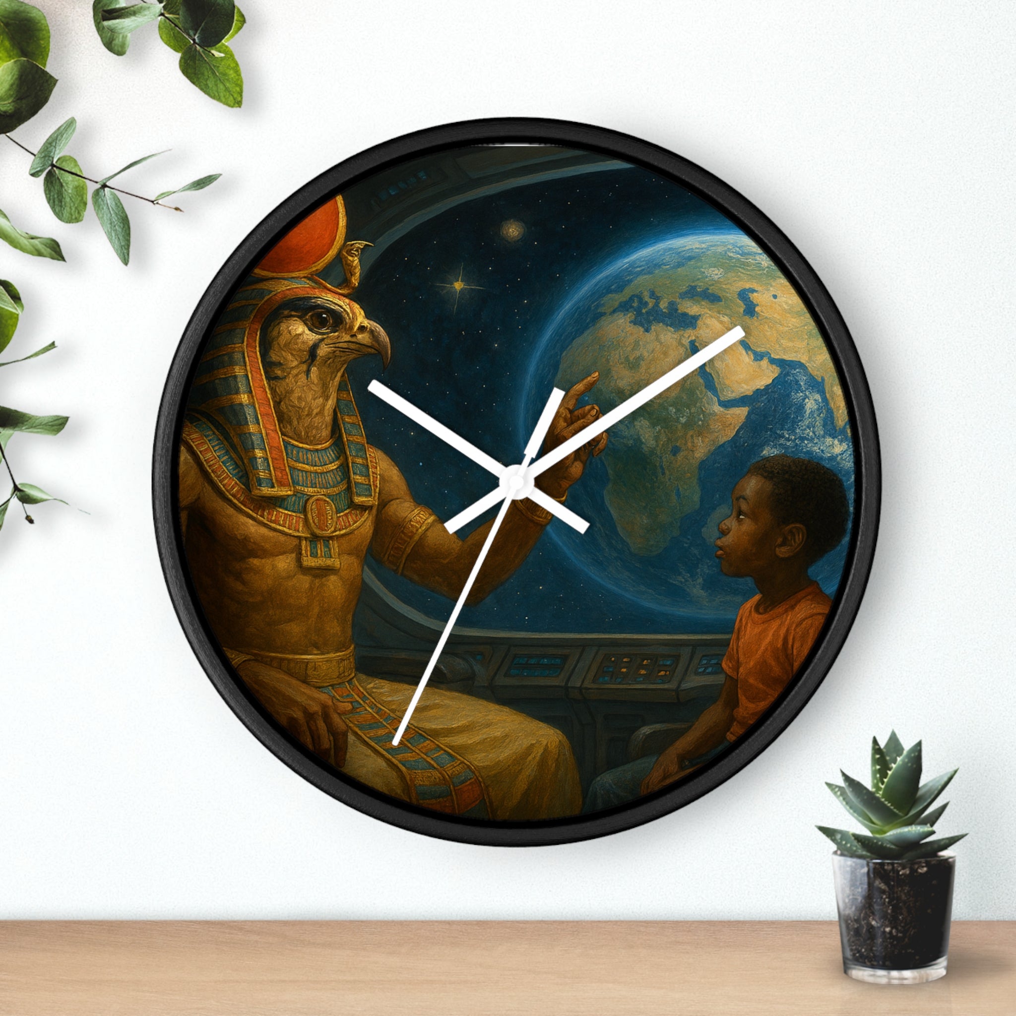 PRB Egyptian God Horus Wall Clock — Child & World Fantasy Space Art by Power Runs Black